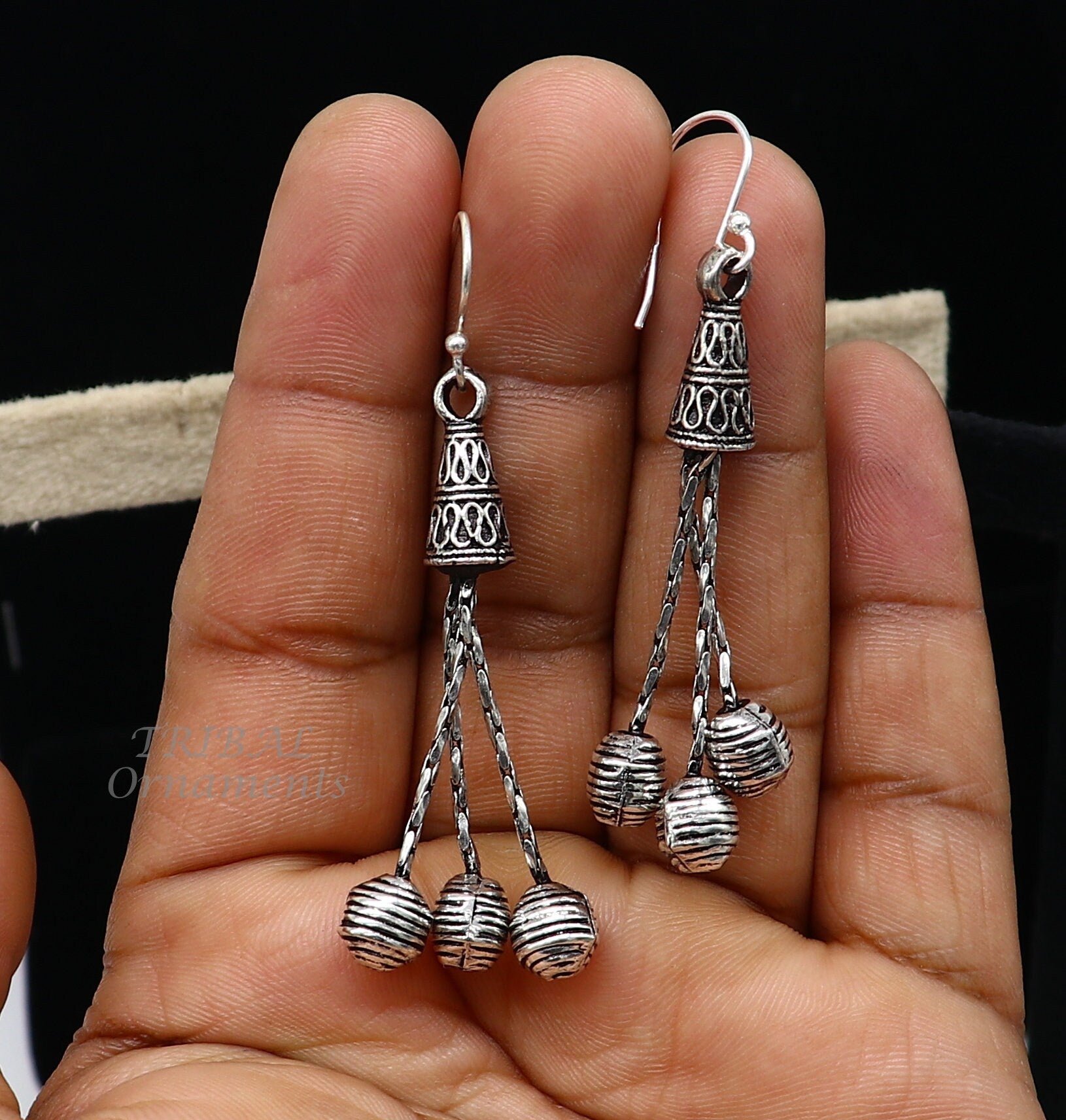 925 sterling silver handmade fabulous Drop dangling hoops earring, stylish customized long earring personalized brides wedding gift s1132 - TRIBAL ORNAMENTS