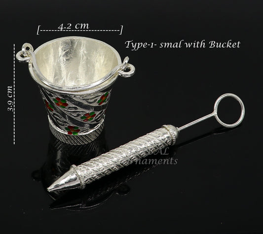925 sterling silver new trendy Holi special Laddu Gopala colorful water Pichkari and Bucket best gift to Lord Krishna accessories su1008 - TRIBAL ORNAMENTS