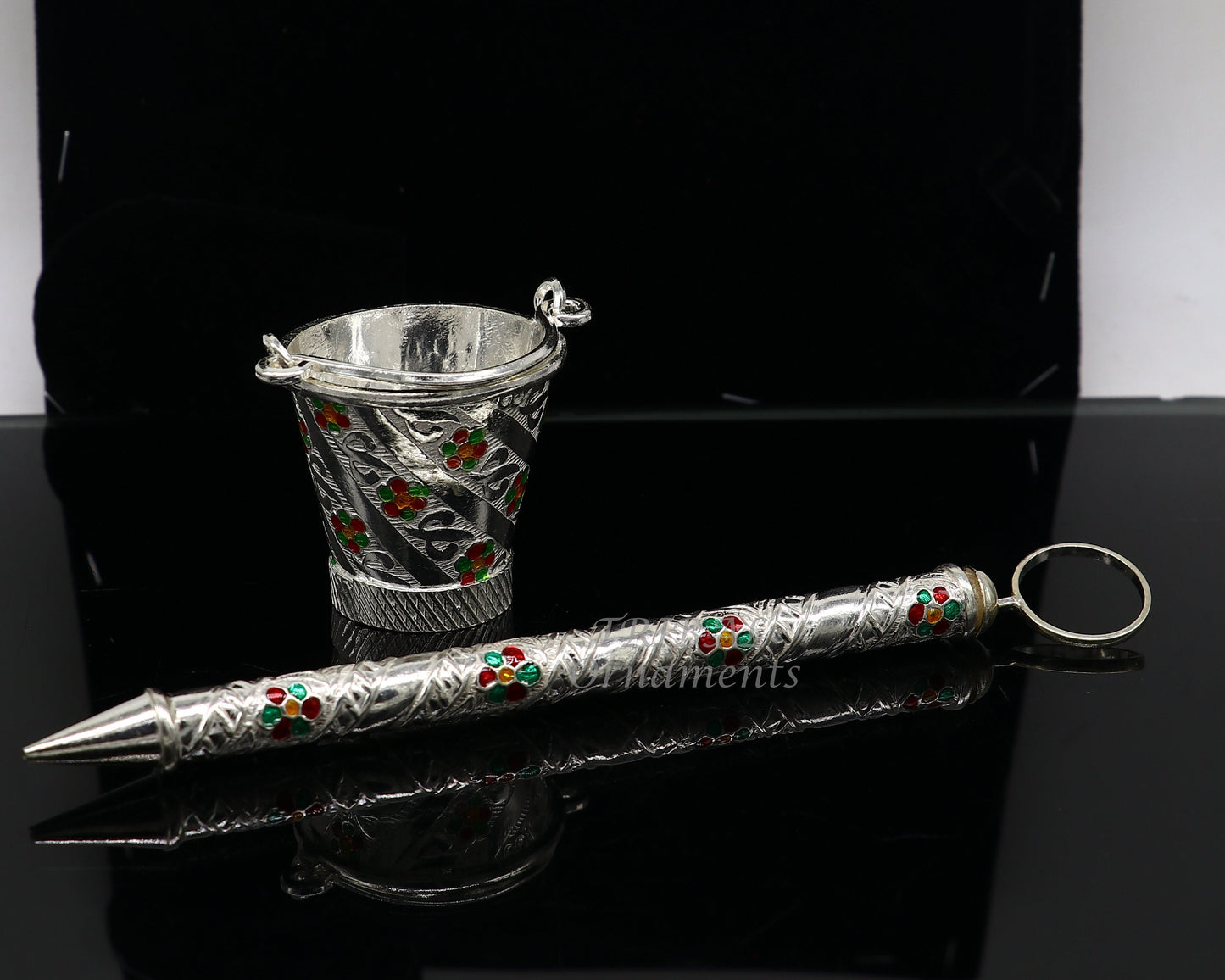 925 sterling silver new trendy Holi special Laddu Gopala colorful water Pichkari and Bucket best gift to Lord Krishna accessories su1009 - TRIBAL ORNAMENTS