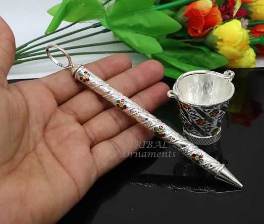 925 sterling silver new trendy Holi special Laddu Gopala colorful water Pichkari and Bucket best gift to Lord Krishna accessories su1009 - TRIBAL ORNAMENTS