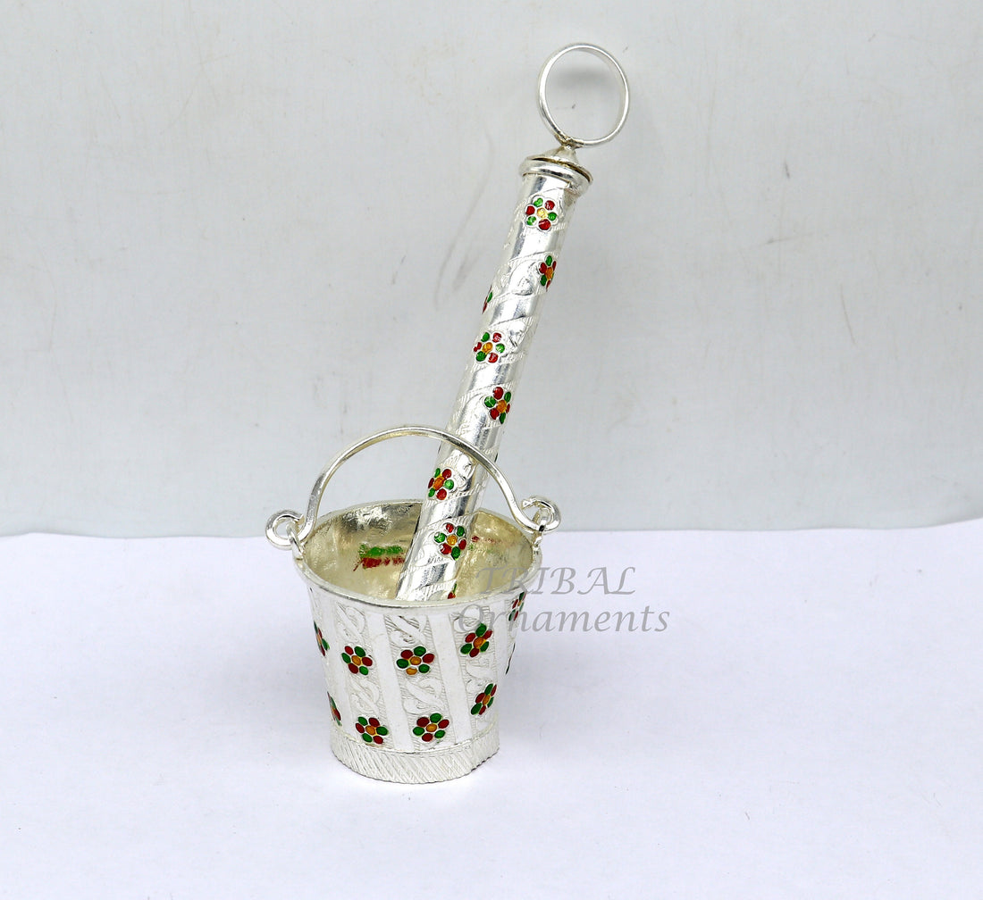 925 sterling silver new trendy Holi special Laddu Gopala colorful water Pichkari and Bucket best gift to Lord Krishna accessories su1010 - TRIBAL ORNAMENTS