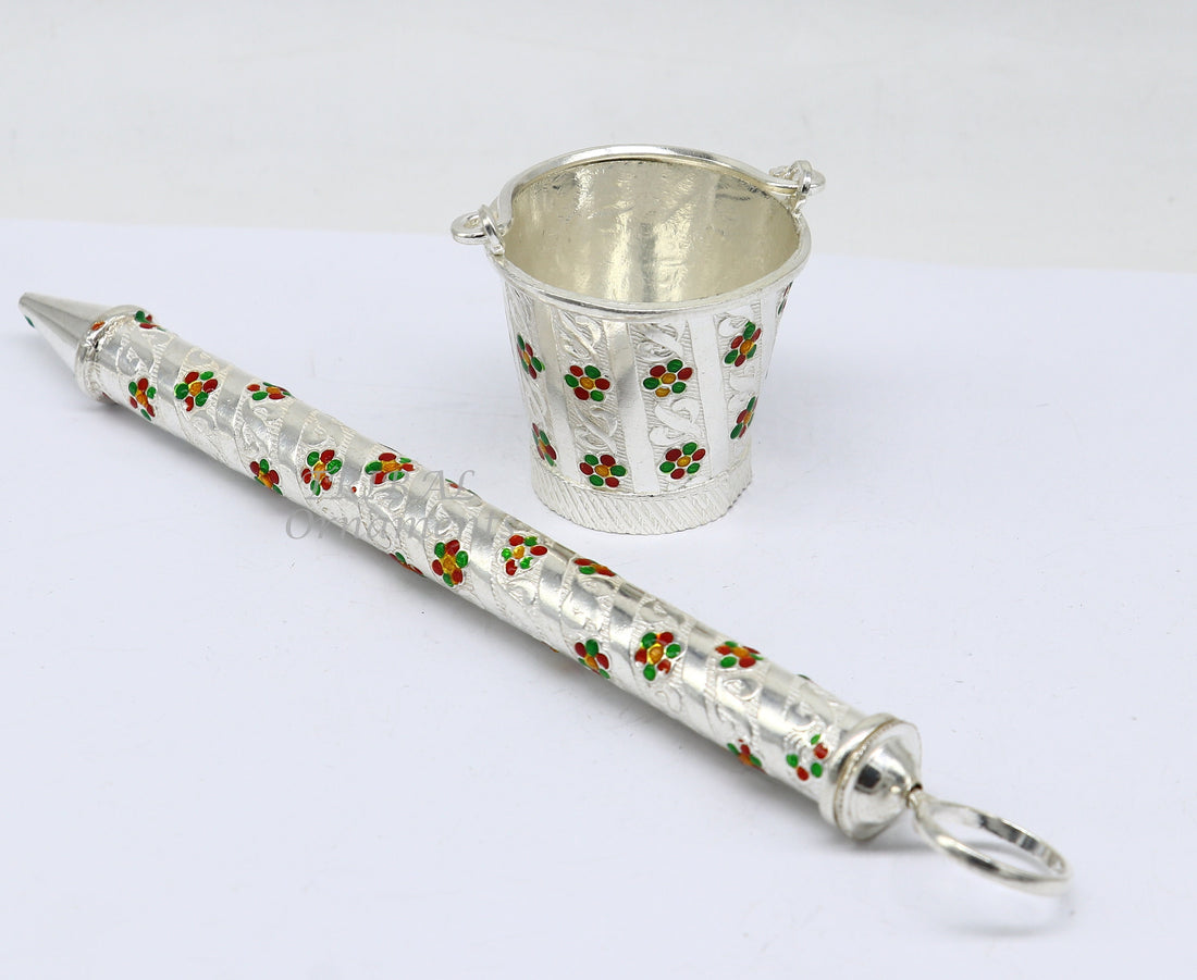 925 sterling silver new trendy Holi special Laddu Gopala colorful water Pichkari and Bucket best gift to Lord Krishna accessories su1012 - TRIBAL ORNAMENTS