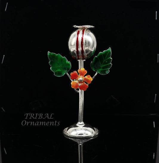 497925 sterling silver handmade Afeem plant or opium plant for best gift to lord Krishna to protect opium field and prosperity art597 - TRIBAL ORNAMENTS