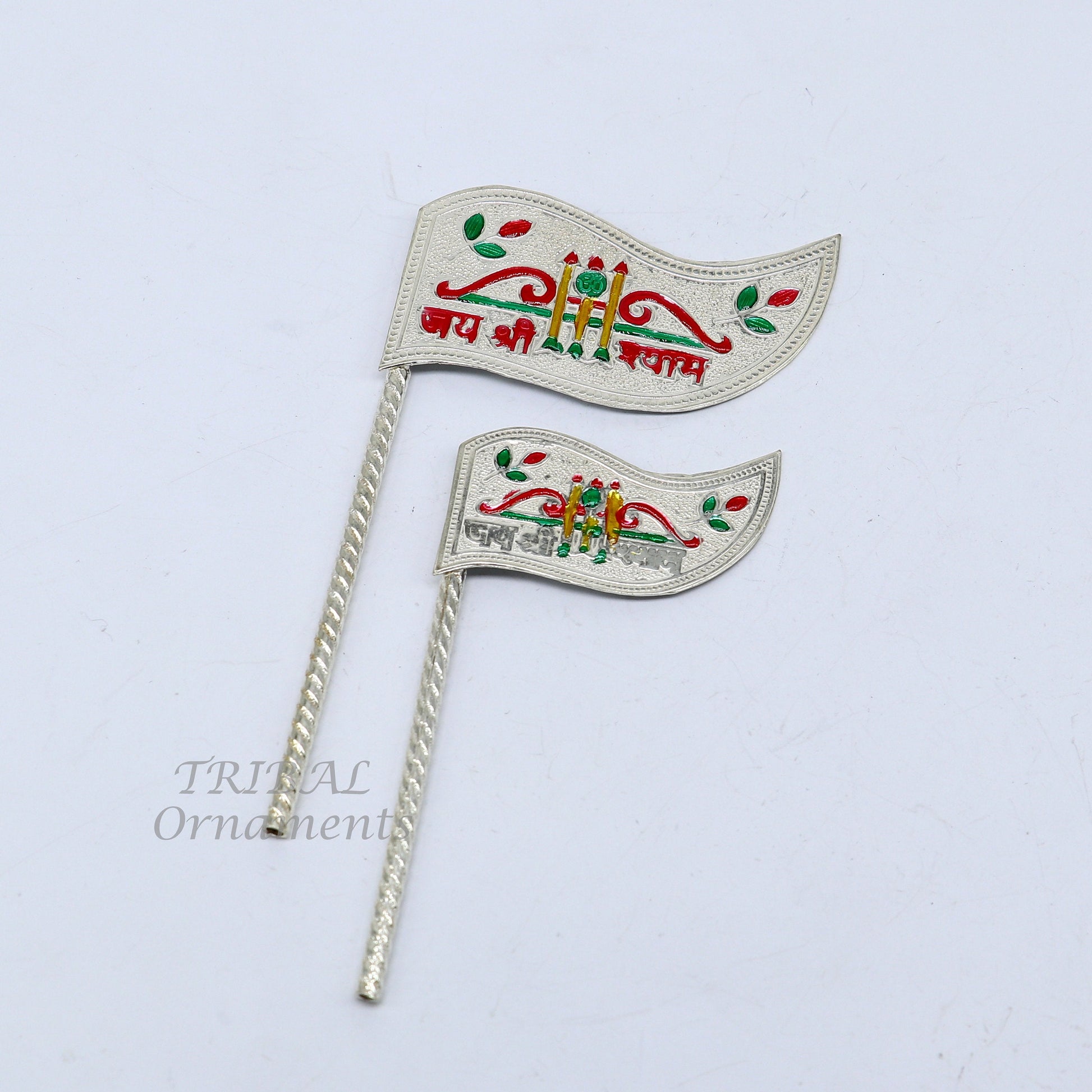 925 sterling silver handmade lork Khatu Shyam Dhwaja or flag, silver "jai shree shyam" flag best way for gifting to idols or kriahna su1017 - TRIBAL ORNAMENTS