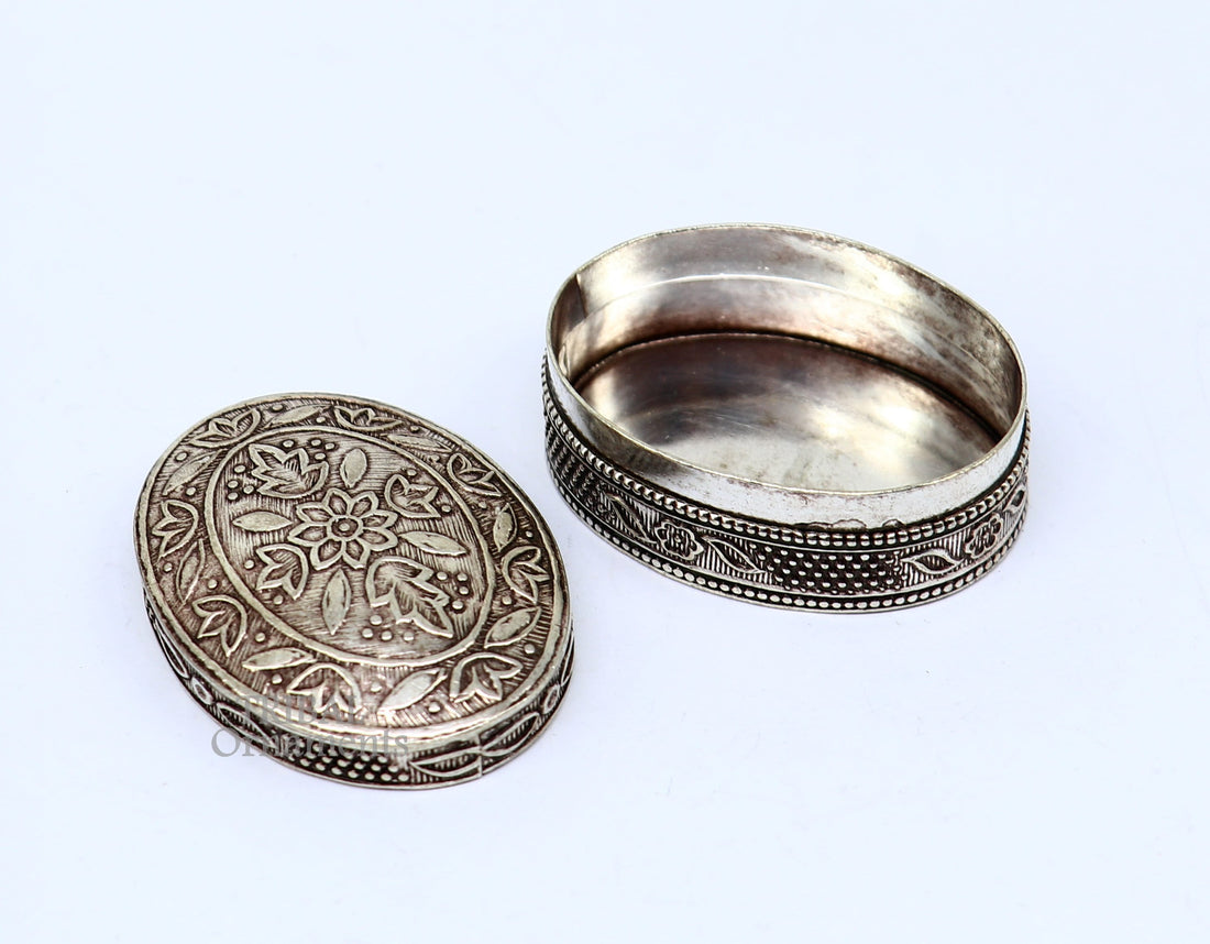 Exclusive small bridal  kajal box 925 sterling silver trinket box, container box, small jewelry box, Vermilion bridal art gifting stb743 - TRIBAL ORNAMENTS