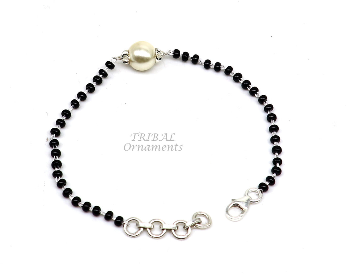 925 sterling silver customized black beads Nazariya bracelet, protect from evil eyes, Best girl's bracelet stylish jewelry india sbr451 - TRIBAL ORNAMENTS
