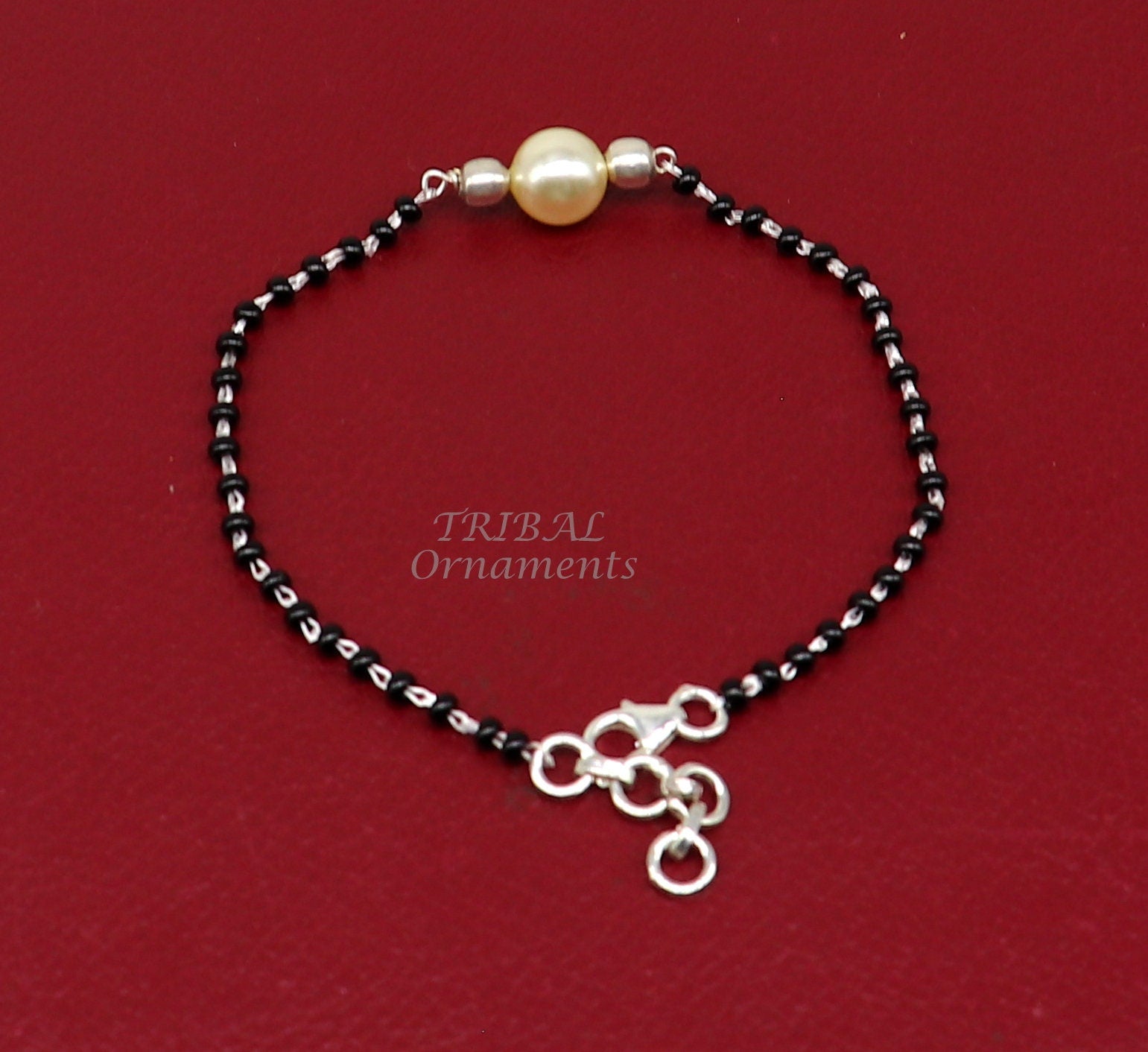 925 sterling silver modern cultural black beaded all sizes bracelet Combo use bracelet or anklets, best Mangalsutra bracelet sbr454 - TRIBAL ORNAMENTS