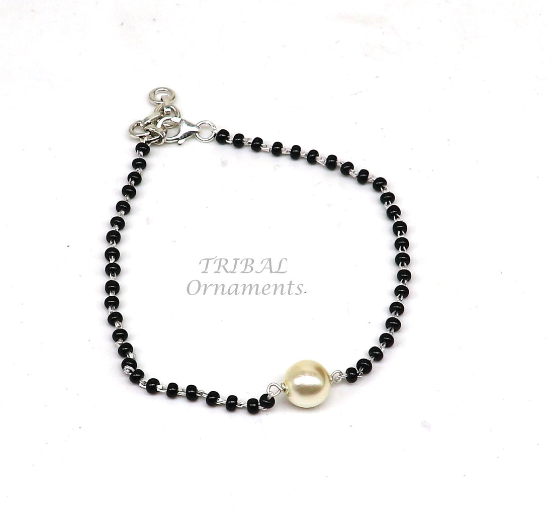 925 sterling silver modern cultural black beaded all sizes girls bracelet Combo use bracelet or anklets, best Mangalsutra bracelet sbr455 - TRIBAL ORNAMENTS