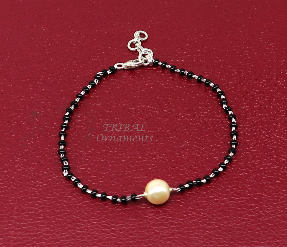 925 sterling silver modern cultural black beaded all sizes girls bracelet Combo use bracelet or anklets, best Mangalsutra bracelet sbr455 - TRIBAL ORNAMENTS