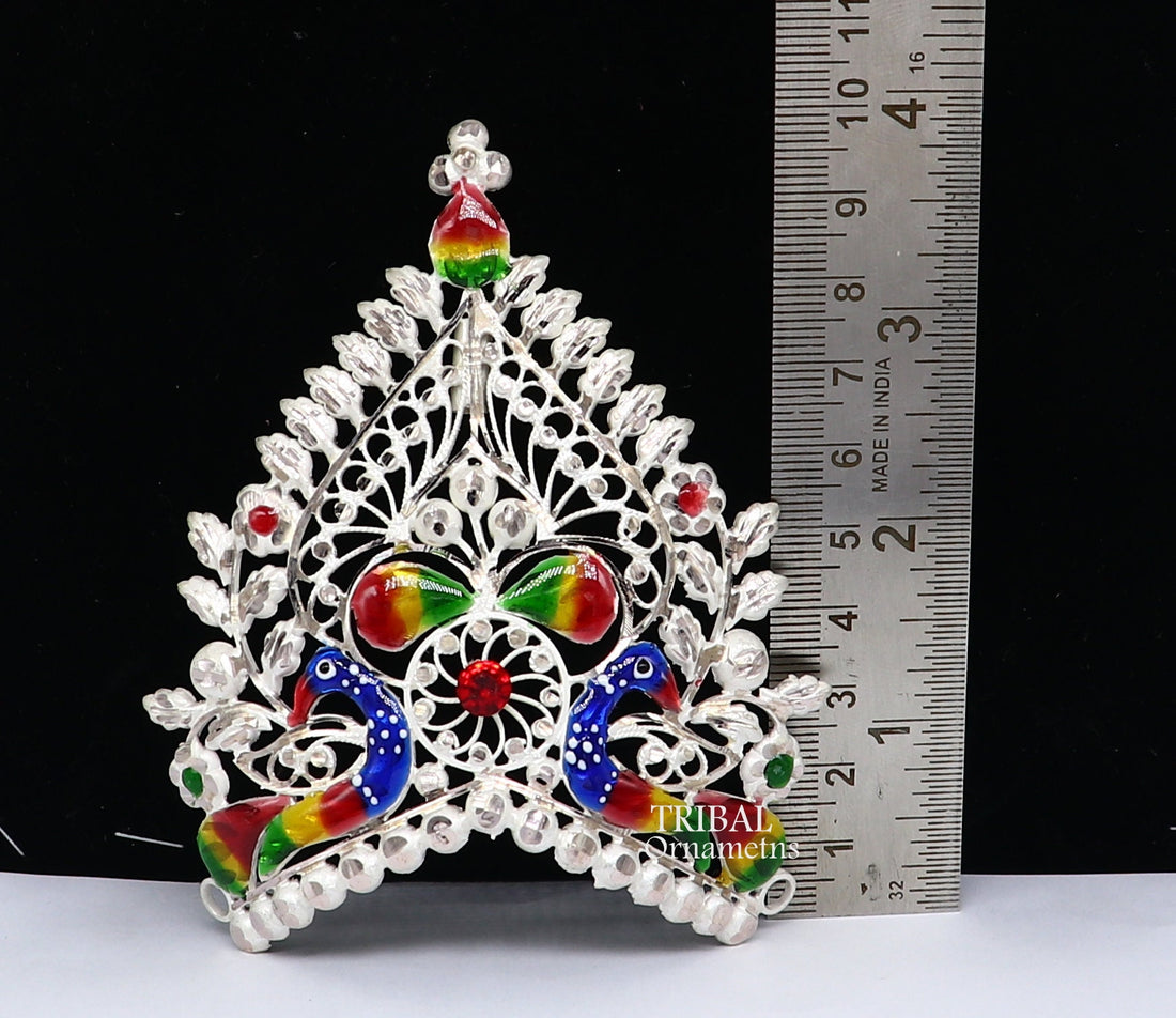 925 sterling silver vintage antique design handmade Mukut (crown), amazing peacock design silver god & goddess  crown home temple art su1021 - TRIBAL ORNAMENTS