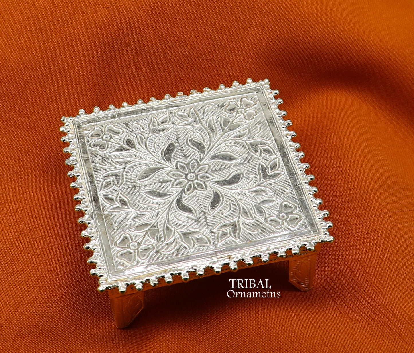 2.5" Vintage design Sterling silver handmade customize small square shape table/bazot/chouki, excellent home puja utensils temple art su951 - TRIBAL ORNAMENTS