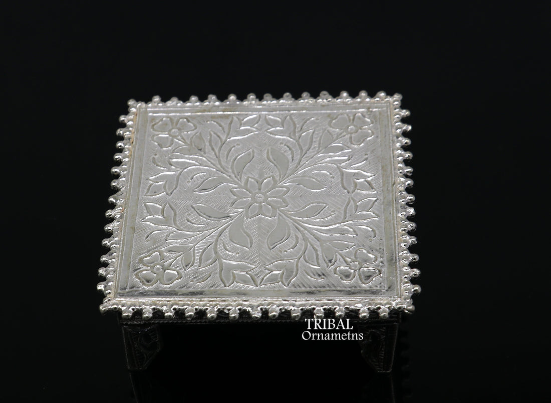 2.5" Vintage design Sterling silver handmade customize small square shape table/bazot/chouki, excellent home puja utensils temple art su951 - TRIBAL ORNAMENTS