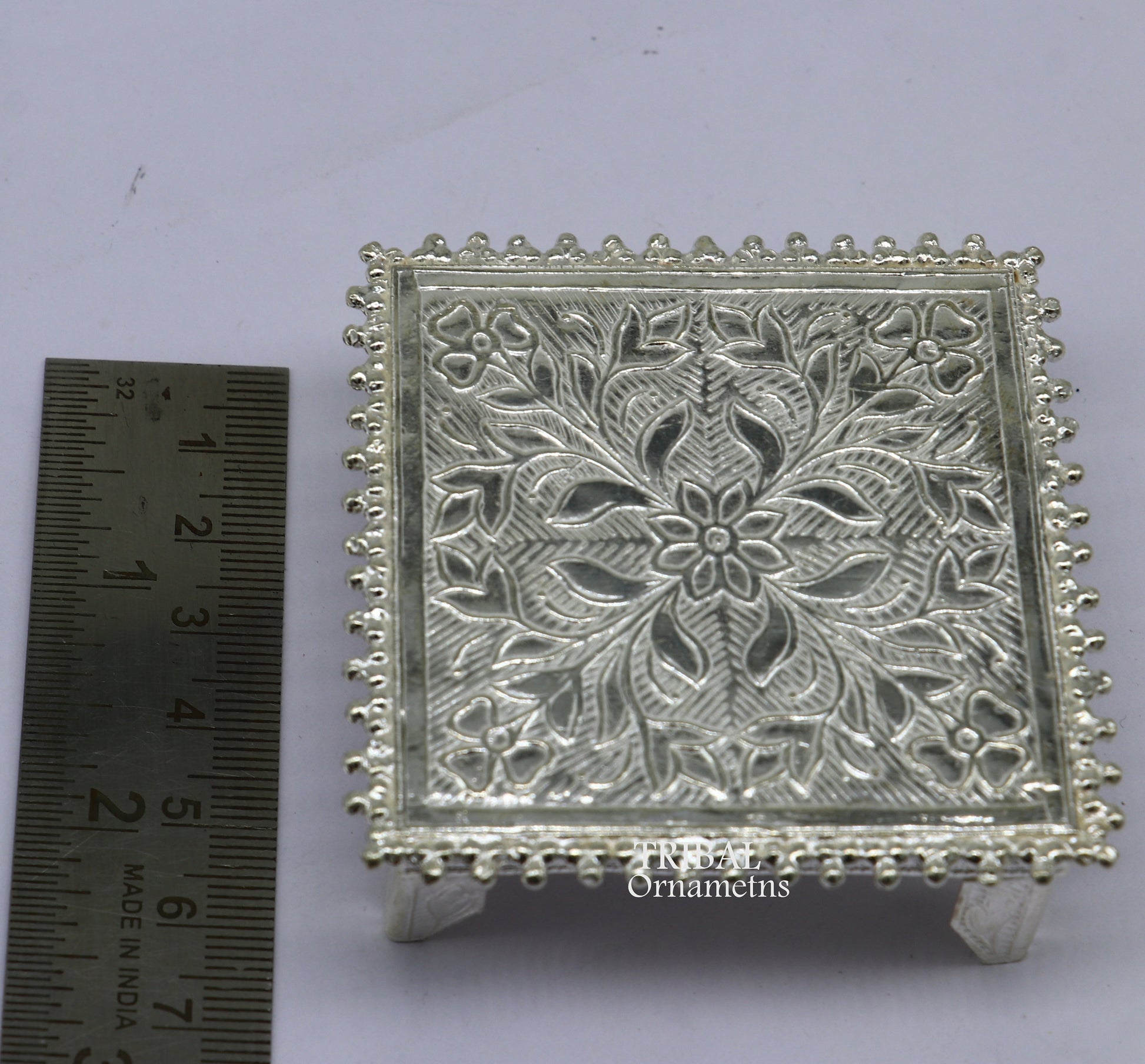 2.5" Vintage design Sterling silver handmade customize small square shape table/bazot/chouki, excellent home puja utensils temple art su951 - TRIBAL ORNAMENTS