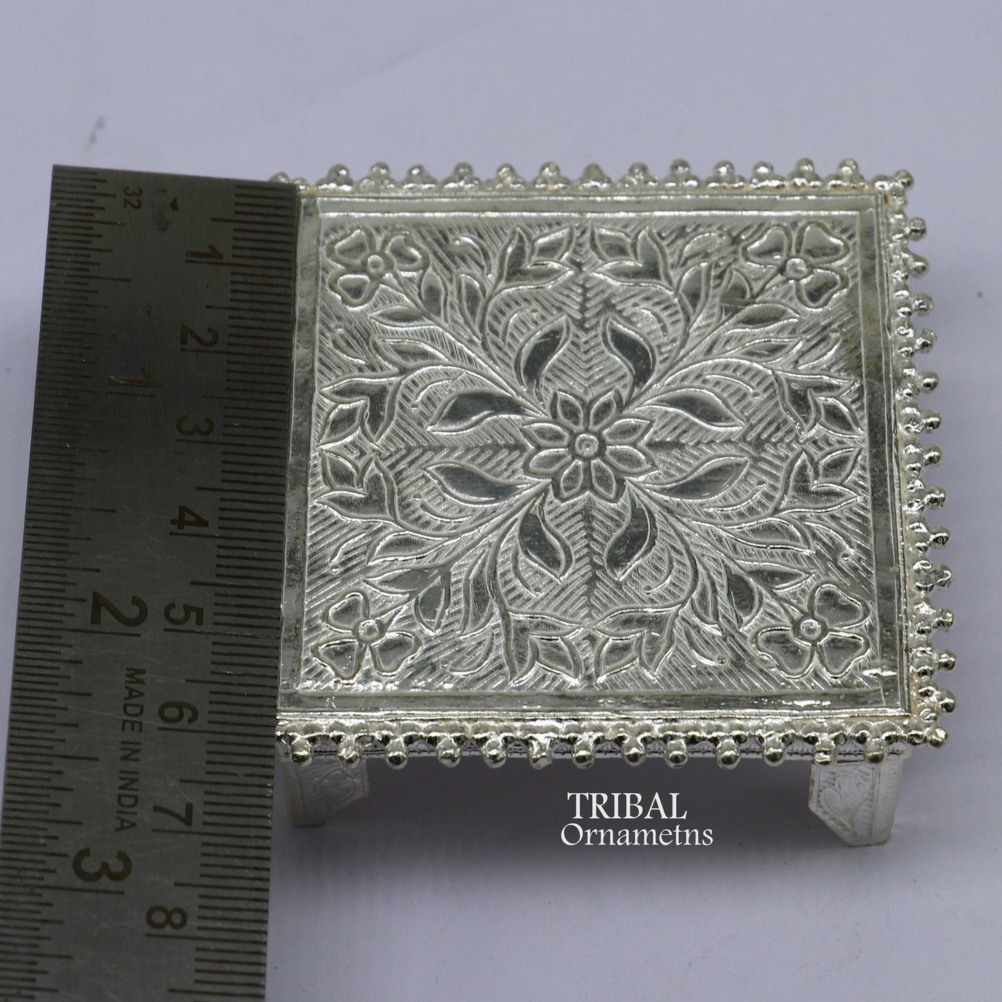 2.5" Vintage design Sterling silver handmade customize small square shape table/bazot/chouki, excellent home puja utensils temple art su951 - TRIBAL ORNAMENTS