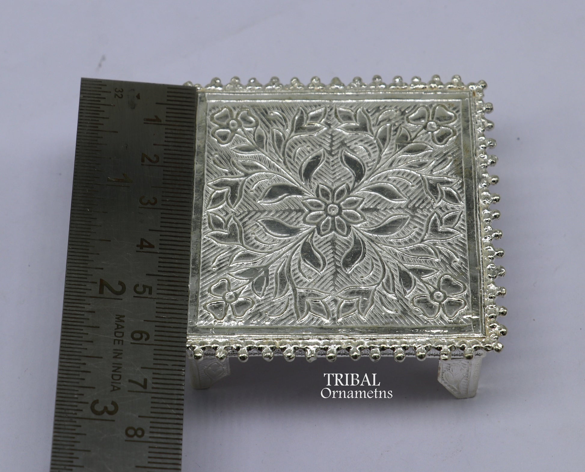 2.5" Vintage design Sterling silver handmade customize small square shape table/bazot/chouki, excellent home puja utensils temple art su951 - TRIBAL ORNAMENTS