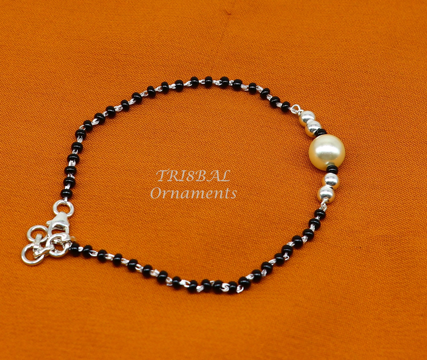All sizes 925 sterling silver customized black beads Nazariya bracelet use as an anklets Best girl's bracelet stylish jewelry india sbr457 - TRIBAL ORNAMENTS