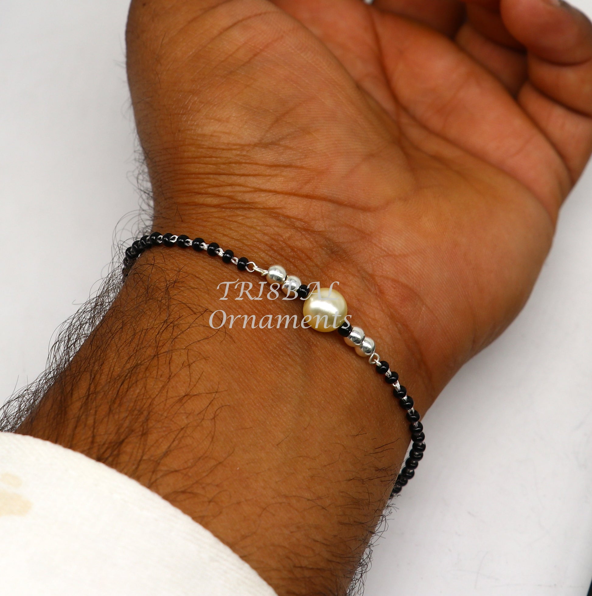 All sizes 925 sterling silver customized black beads Nazariya bracelet use as an anklets Best girl's bracelet stylish jewelry india sbr457 - TRIBAL ORNAMENTS