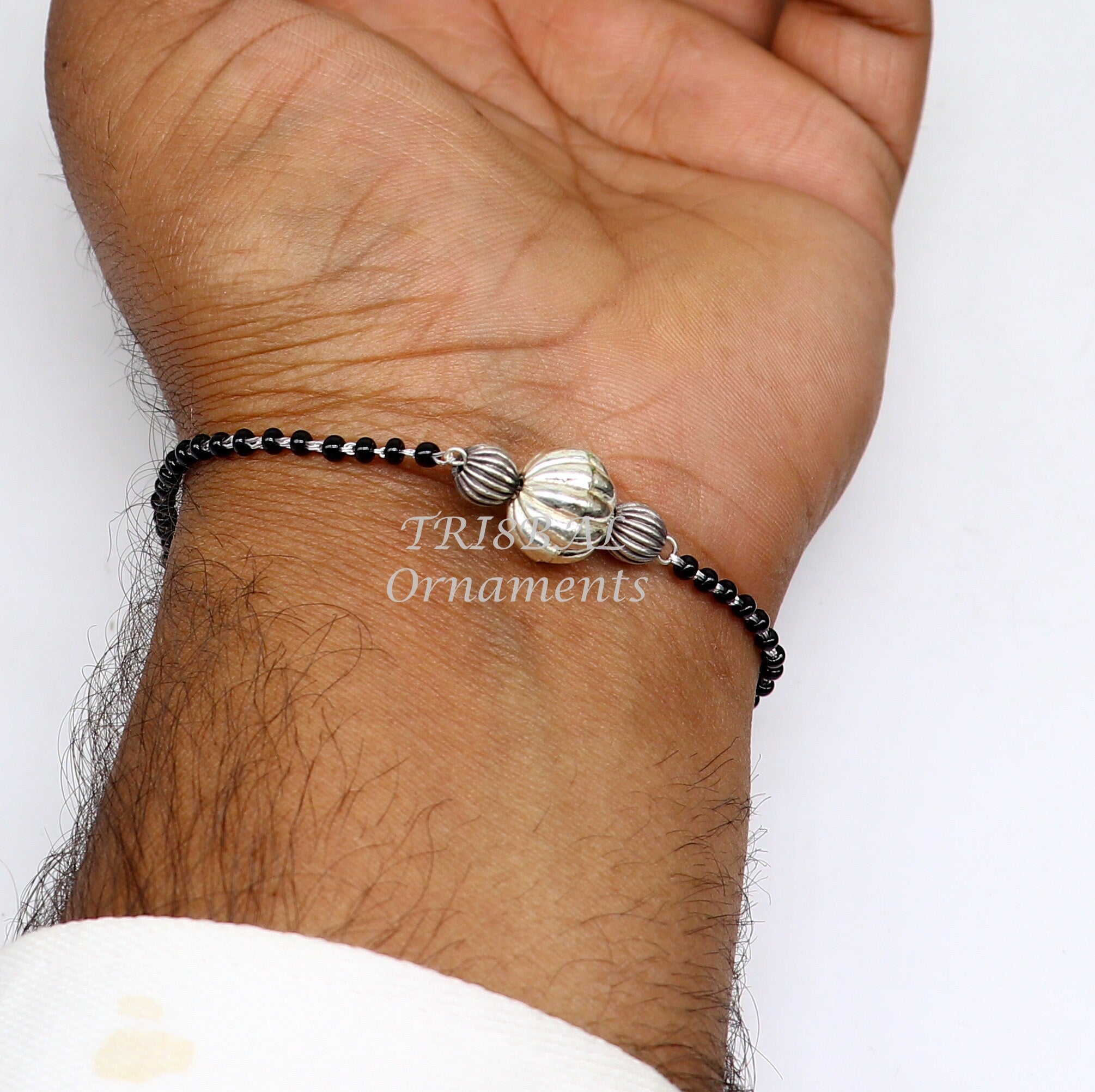 Handmade adjustable glossy black beads simple chain bracelet for women|  girls| Rakhi| friendship