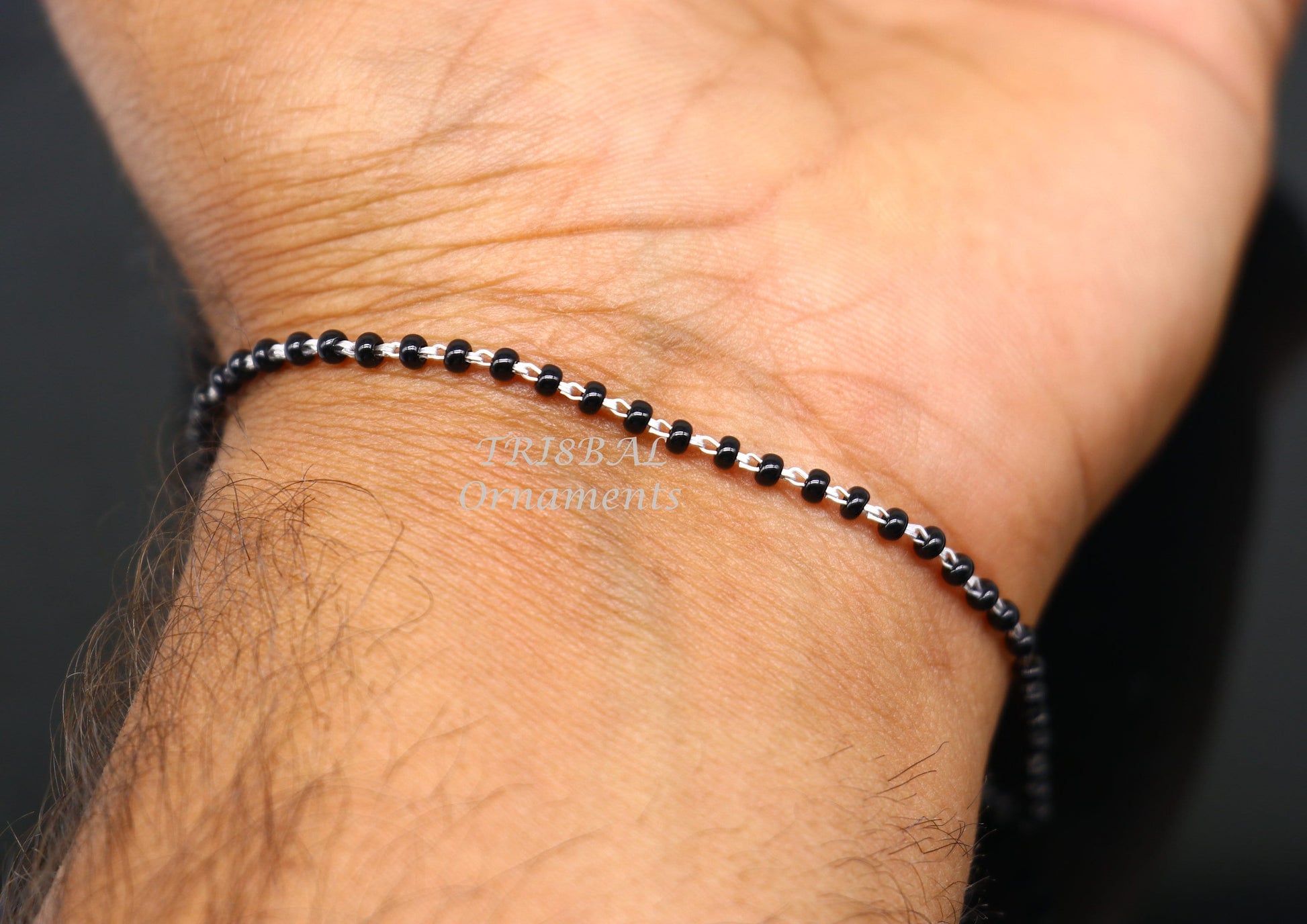 925 sterling silver modern cultural black beaded all sizes girls bracelet Combo use bracelet or anklets, best Mangalsutra bracelet sbr459 - TRIBAL ORNAMENTS