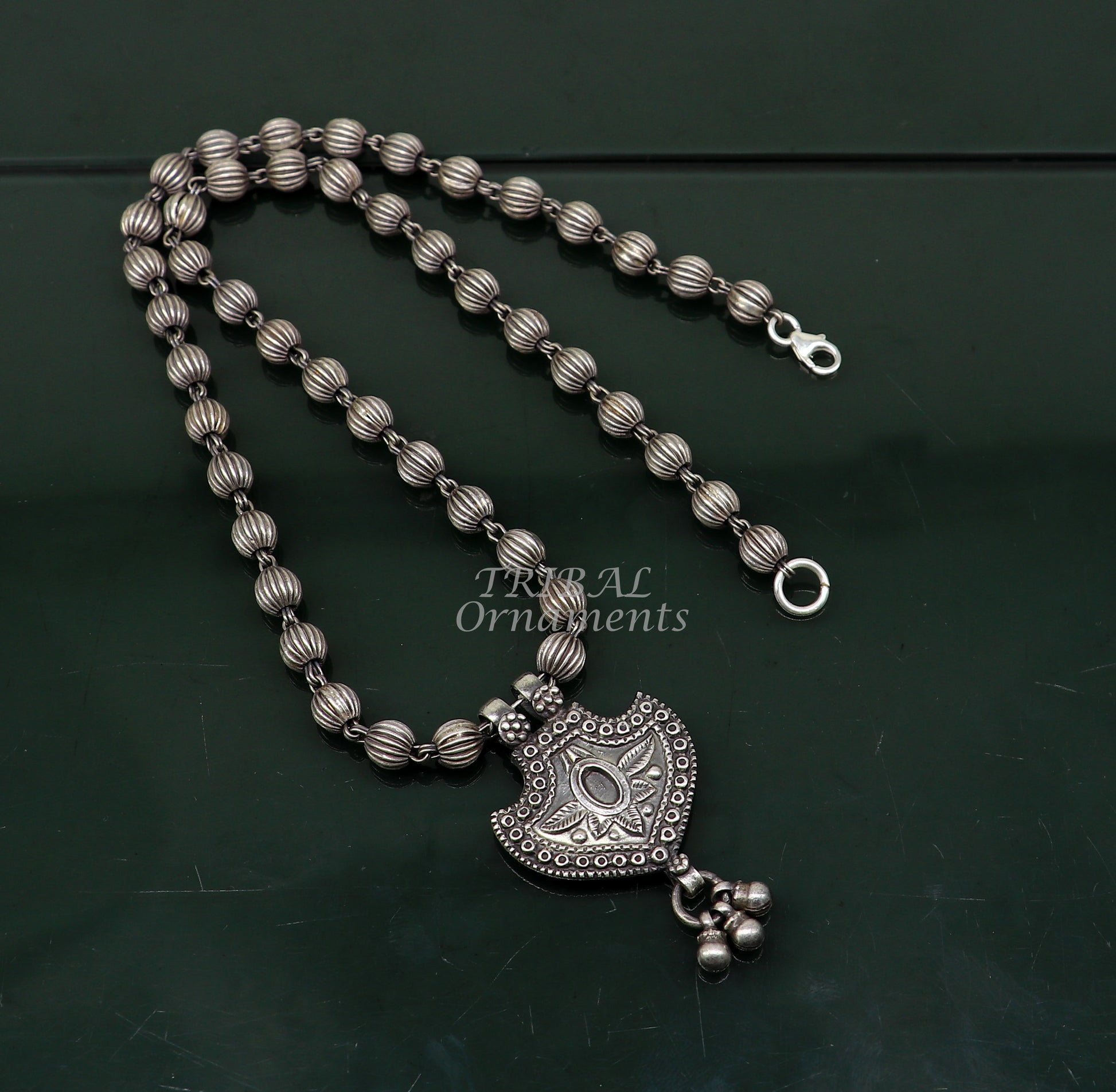 6mm beads ball and fabulous pendant traditional cultural 925 sterling silver necklace, modern trendy functional necklace set540 - TRIBAL ORNAMENTS