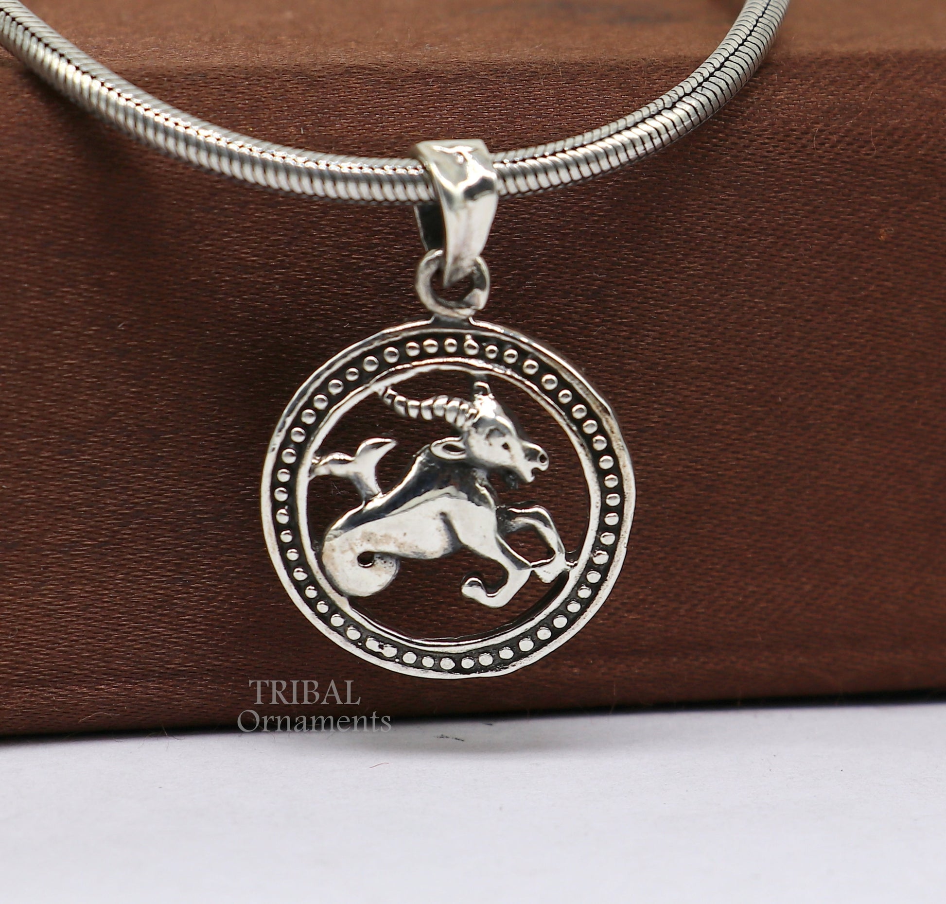 Zodiac sign Capricorn symbol pendant 925 sterling silver unique Design horoscope Makar Rashi symbol pendant best ethnic jewelry nsp575 - TRIBAL ORNAMENTS