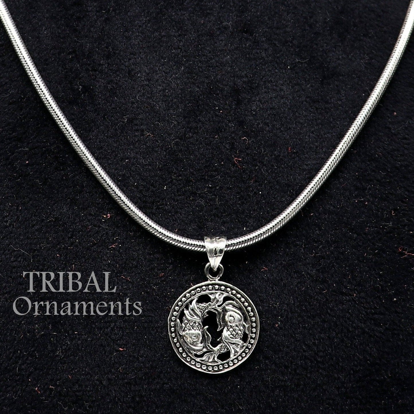 Modern trendy Zodiac sign Pisces symbol pendant 925 sterling silver unique Design horoscope "Meen Rashi" pendant best jewelry nsp577 - TRIBAL ORNAMENTS