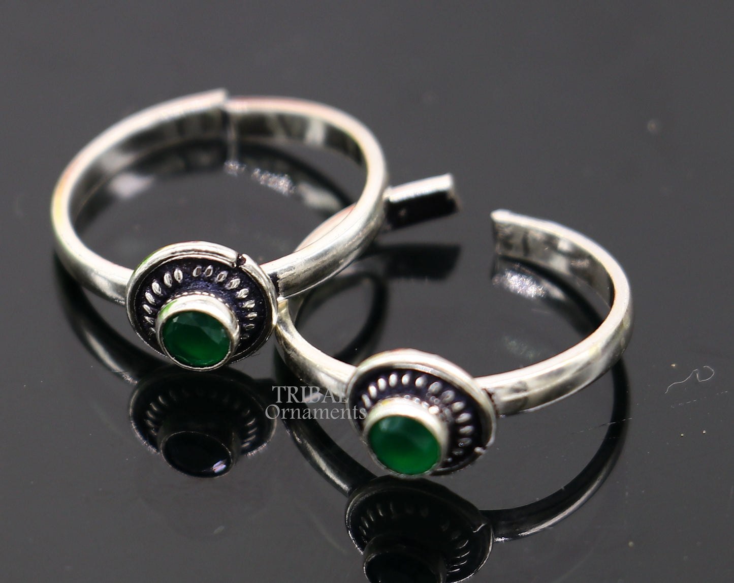 925 sterling silver handmade fabulous tiny green stone toe ring band tribal belly cultural ethnic jewelry from India ntr74 - TRIBAL ORNAMENTS