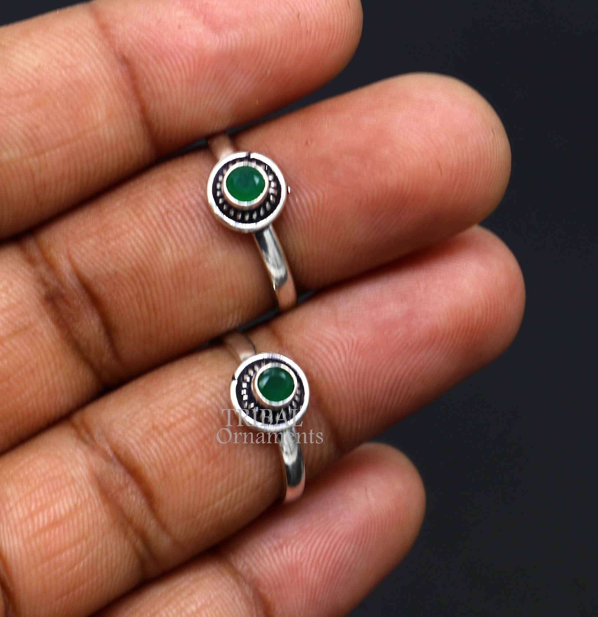 925 sterling silver handmade fabulous tiny green stone toe ring band tribal belly cultural ethnic jewelry from India ntr74 - TRIBAL ORNAMENTS