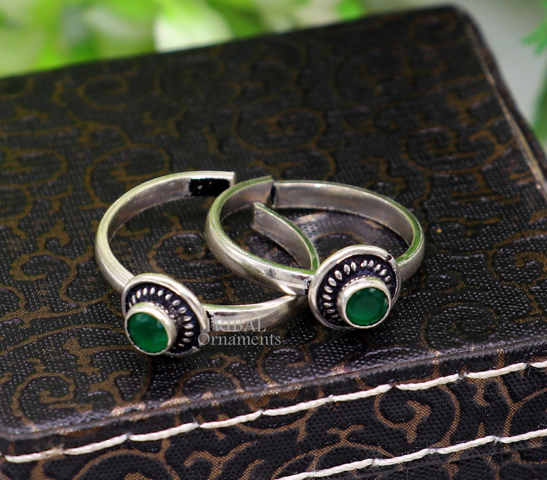 925 sterling silver handmade fabulous tiny green stone toe ring band tribal belly cultural ethnic jewelry from India ntr74 - TRIBAL ORNAMENTS