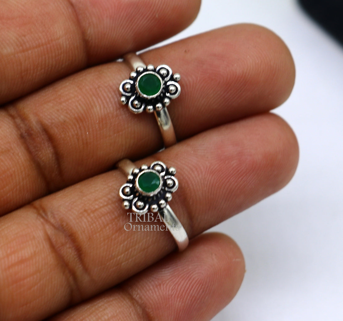 925 sterling silver handmade fabulous tiny green stone toe ring band tribal belly cultural ethnic jewelry from India ntr78 - TRIBAL ORNAMENTS