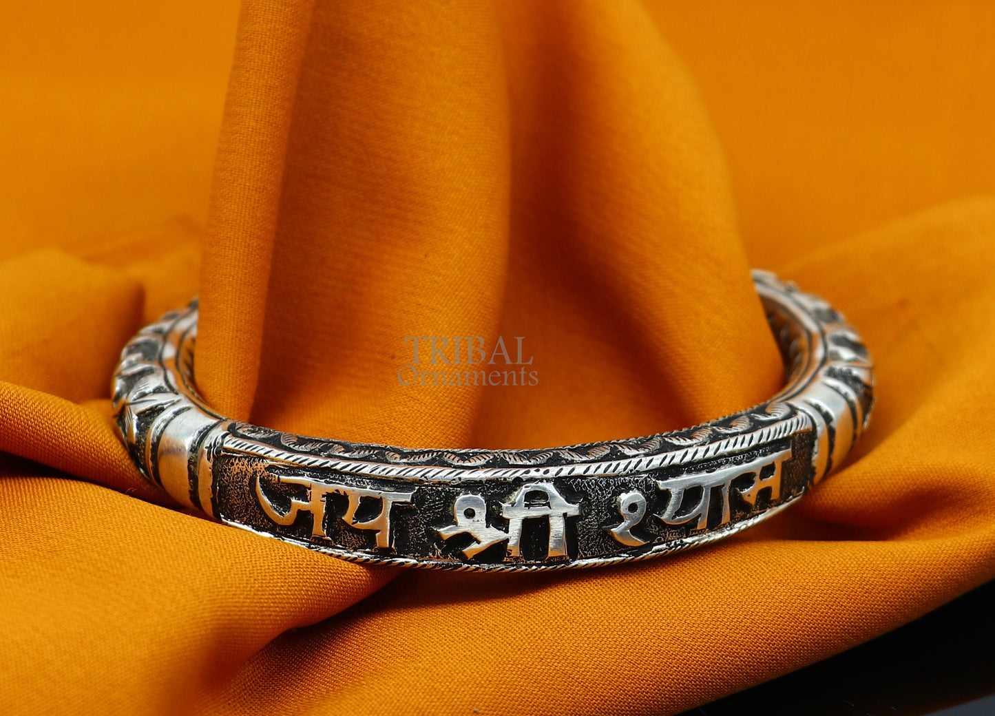 925 Sterling silver handmade chitai work "jai shree shyam" lord krishna mantra bracelet kada best divine unisex tribal ethnic jewelry nsk648 - TRIBAL ORNAMENTS