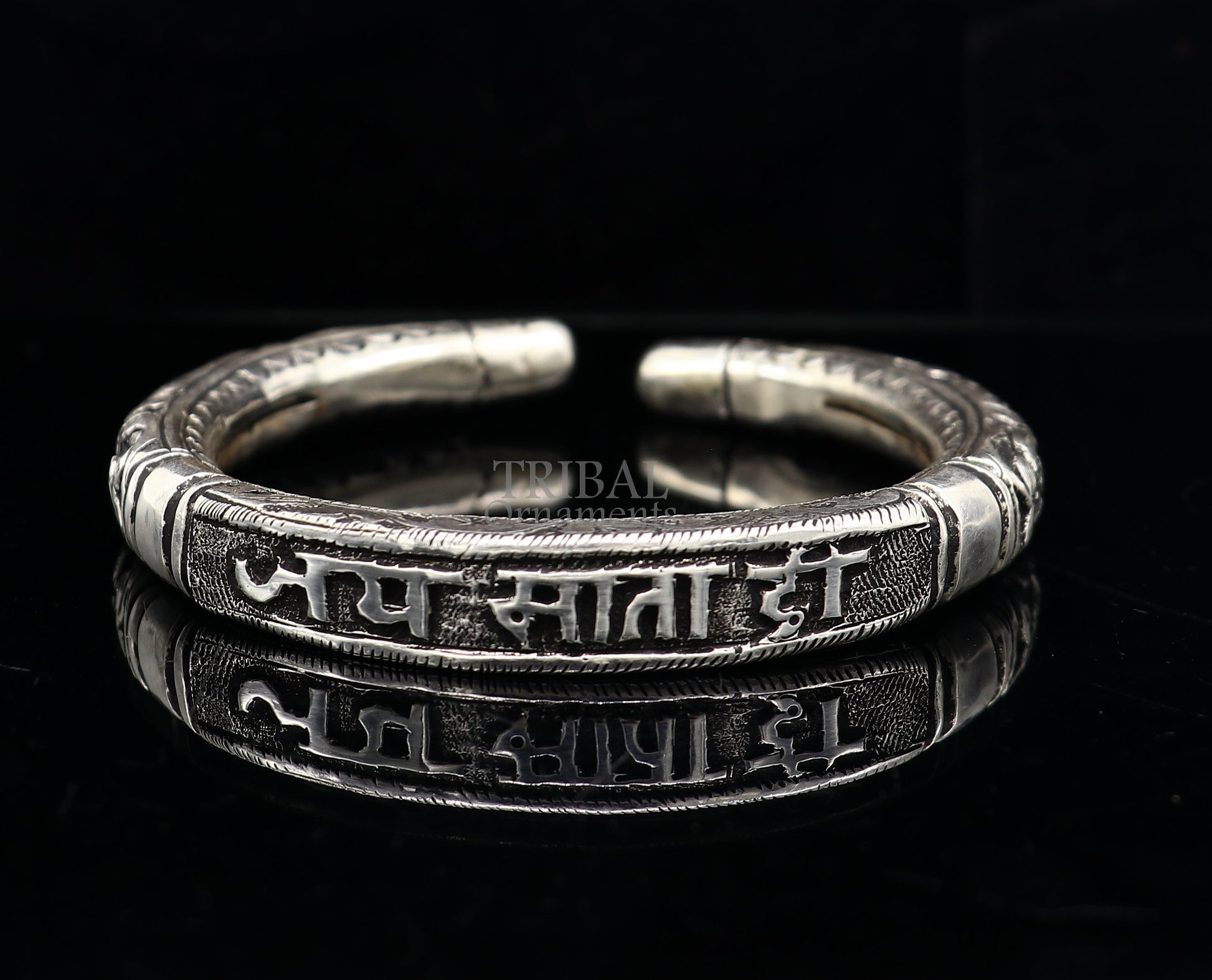 925 sterling silver handmade custom design Divine mantra " Jai Mata Di" Bangle cuff bracelet kada, best gifting unisex tribal jewelry NSK656 - TRIBAL ORNAMENTS