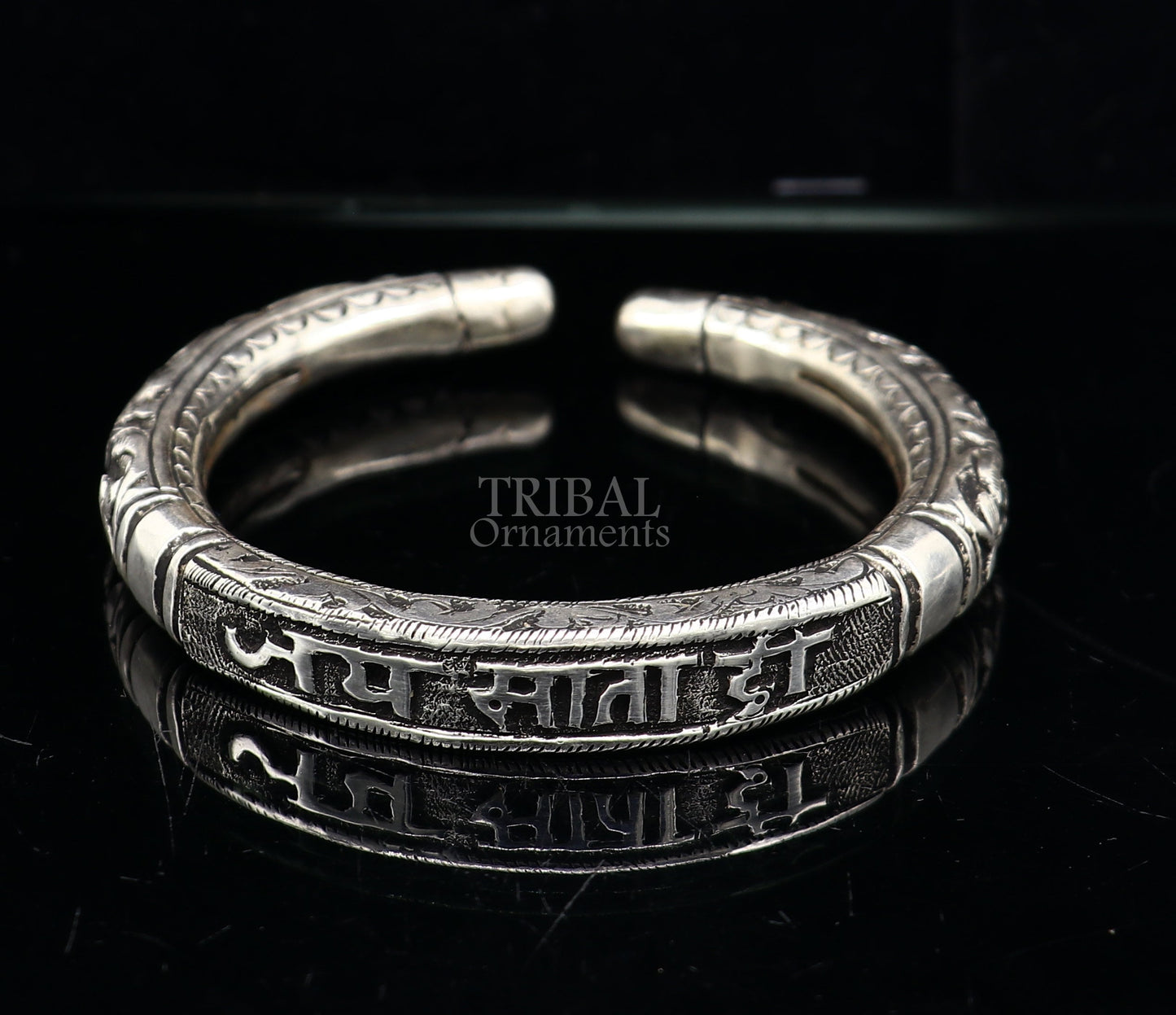 925 sterling silver handmade custom design Divine mantra " Jai Mata Di" Bangle cuff bracelet kada, best gifting unisex tribal jewelry NSK656 - TRIBAL ORNAMENTS