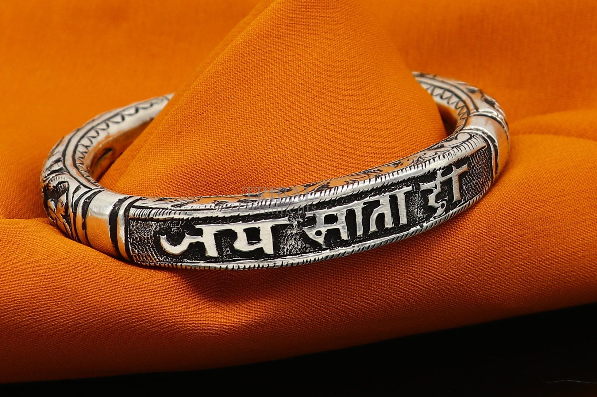925 sterling silver handmade custom design Divine mantra " Jai Mata Di" Bangle cuff bracelet kada, best gifting unisex tribal jewelry NSK656 - TRIBAL ORNAMENTS