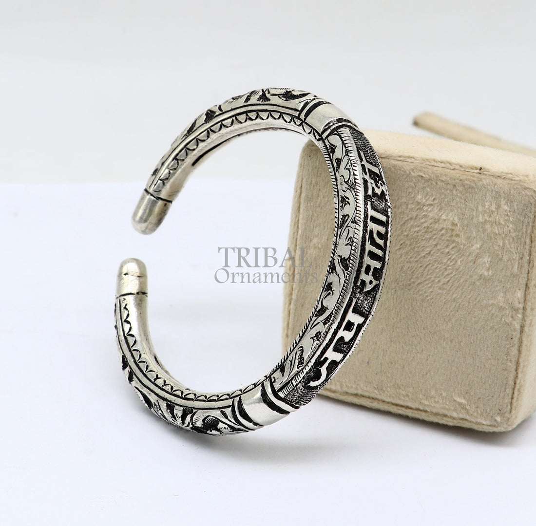 925 sterling silver handmade custom design Divine mantra " Jai Mata Di" Bangle cuff bracelet kada, best gifting unisex tribal jewelry NSK656 - TRIBAL ORNAMENTS