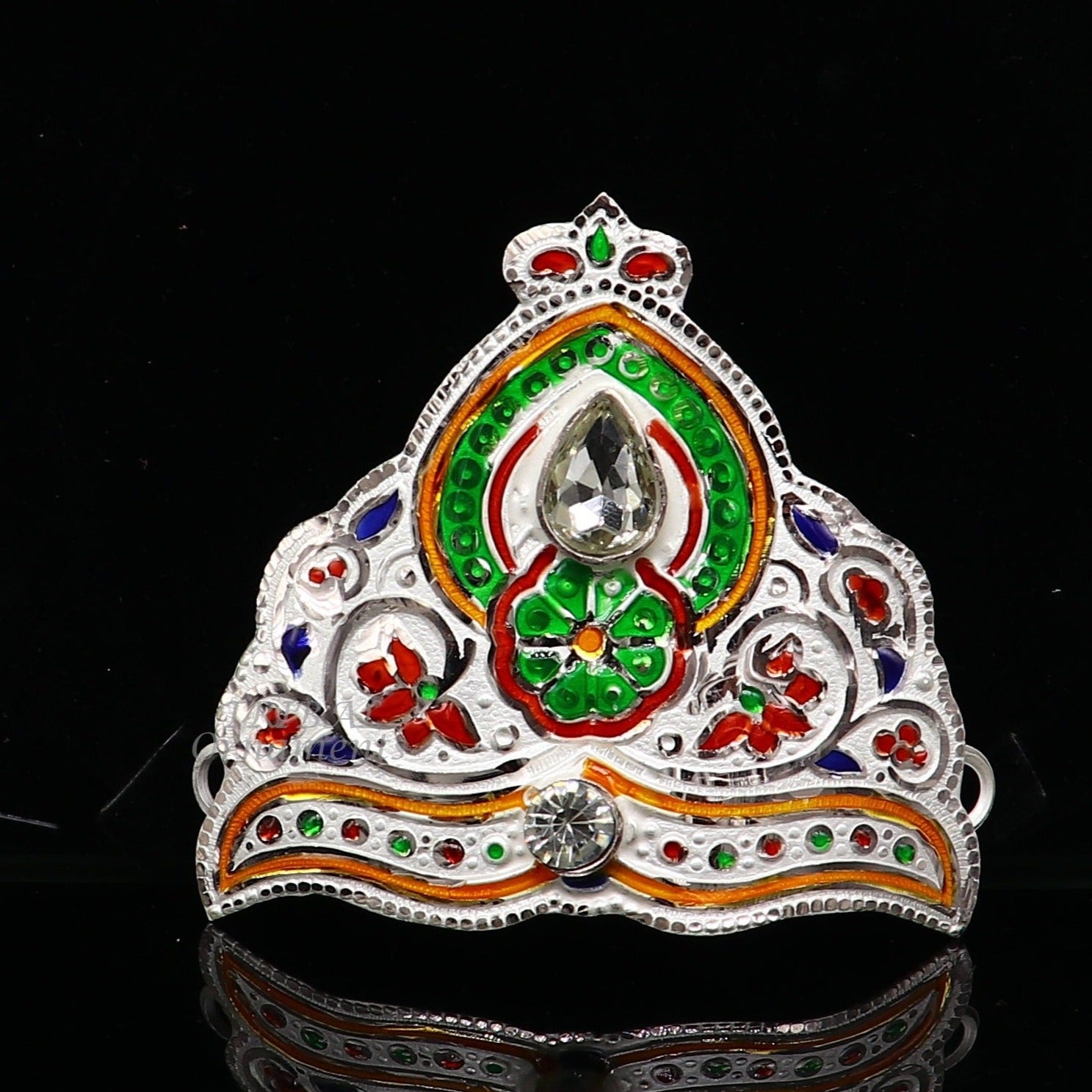 Mukut for All idols 925 sterling silver vintage enamel work design handmade mukut (crown), amazing silver god crown mukut  art su1003 - TRIBAL ORNAMENTS