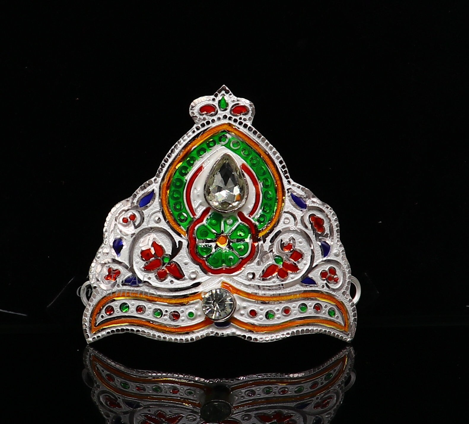 Mukut for All idols 925 sterling silver vintage enamel work design handmade mukut (crown), amazing silver god crown mukut  art su1003 - TRIBAL ORNAMENTS