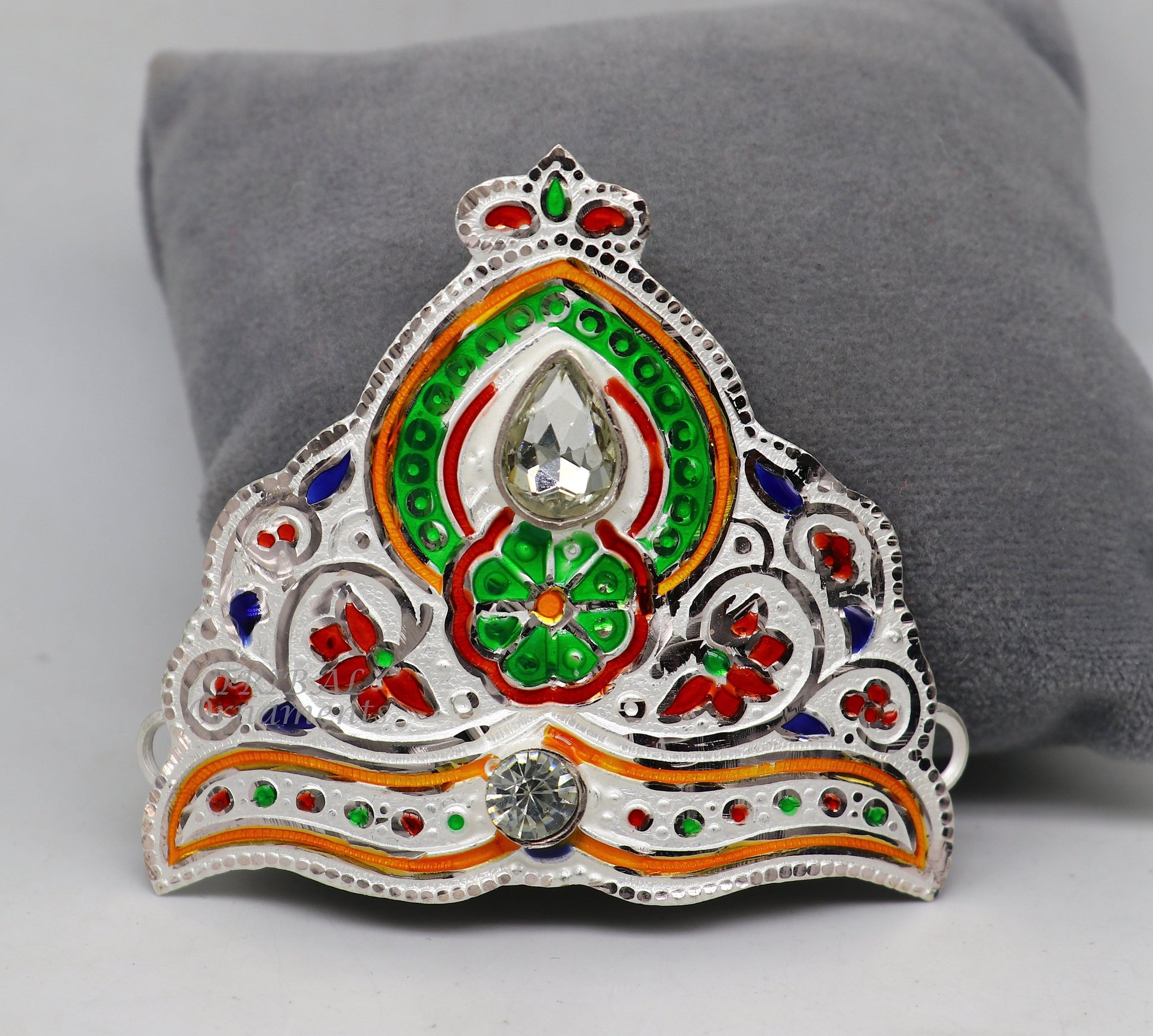 Mukut for All idols 925 sterling silver vintage enamel work design handmade mukut (crown), amazing silver god crown mukut  art su1003 - TRIBAL ORNAMENTS