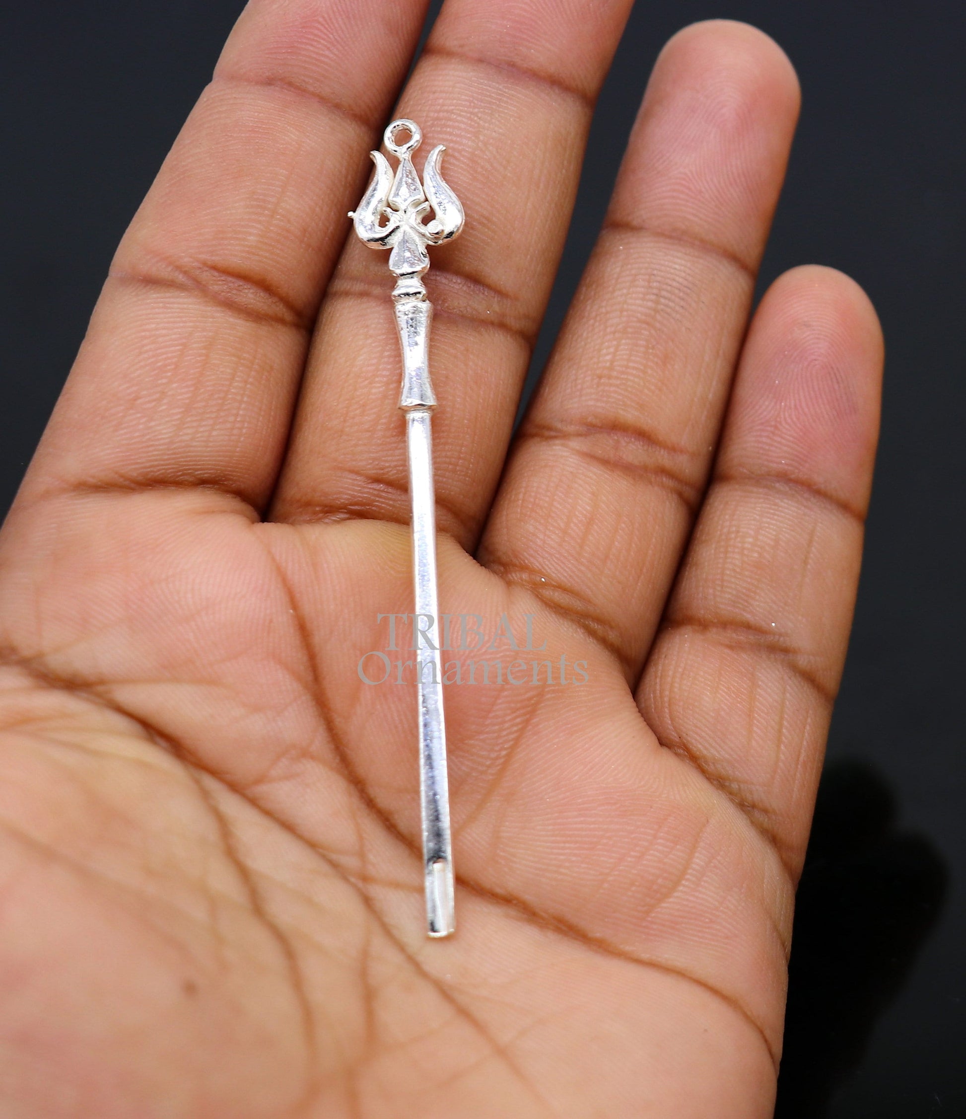 3" inches long handmade solid sterling silver Trident design kum kum sticks, Sindur stick, brides vintage style brides gift su1027 - TRIBAL ORNAMENTS