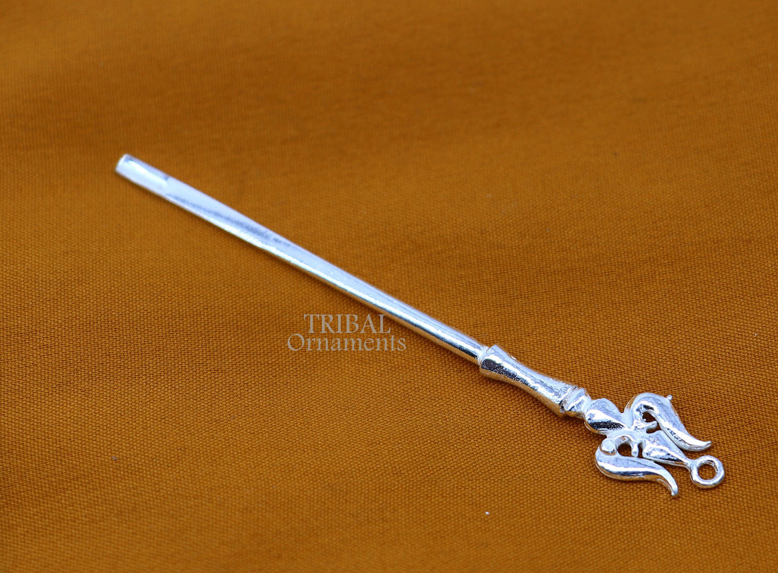 3" inches long handmade solid sterling silver Trident design kum kum sticks, Sindur stick, brides vintage style brides gift su1027 - TRIBAL ORNAMENTS