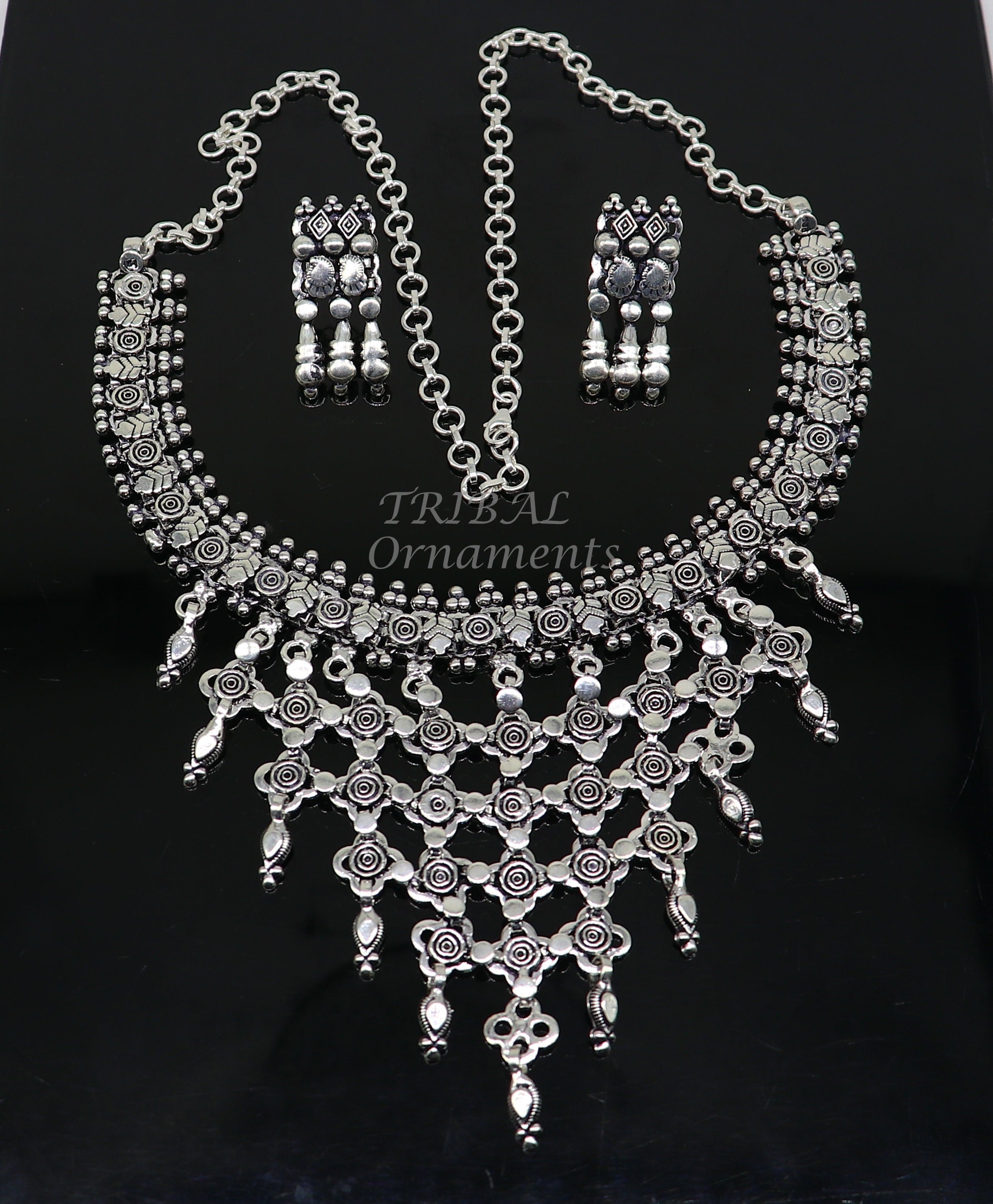 925 sterling silver handcrafted vintage design ethnic charm top necklace excellent gifting tribal brides belly dance jewelry india Hnec364