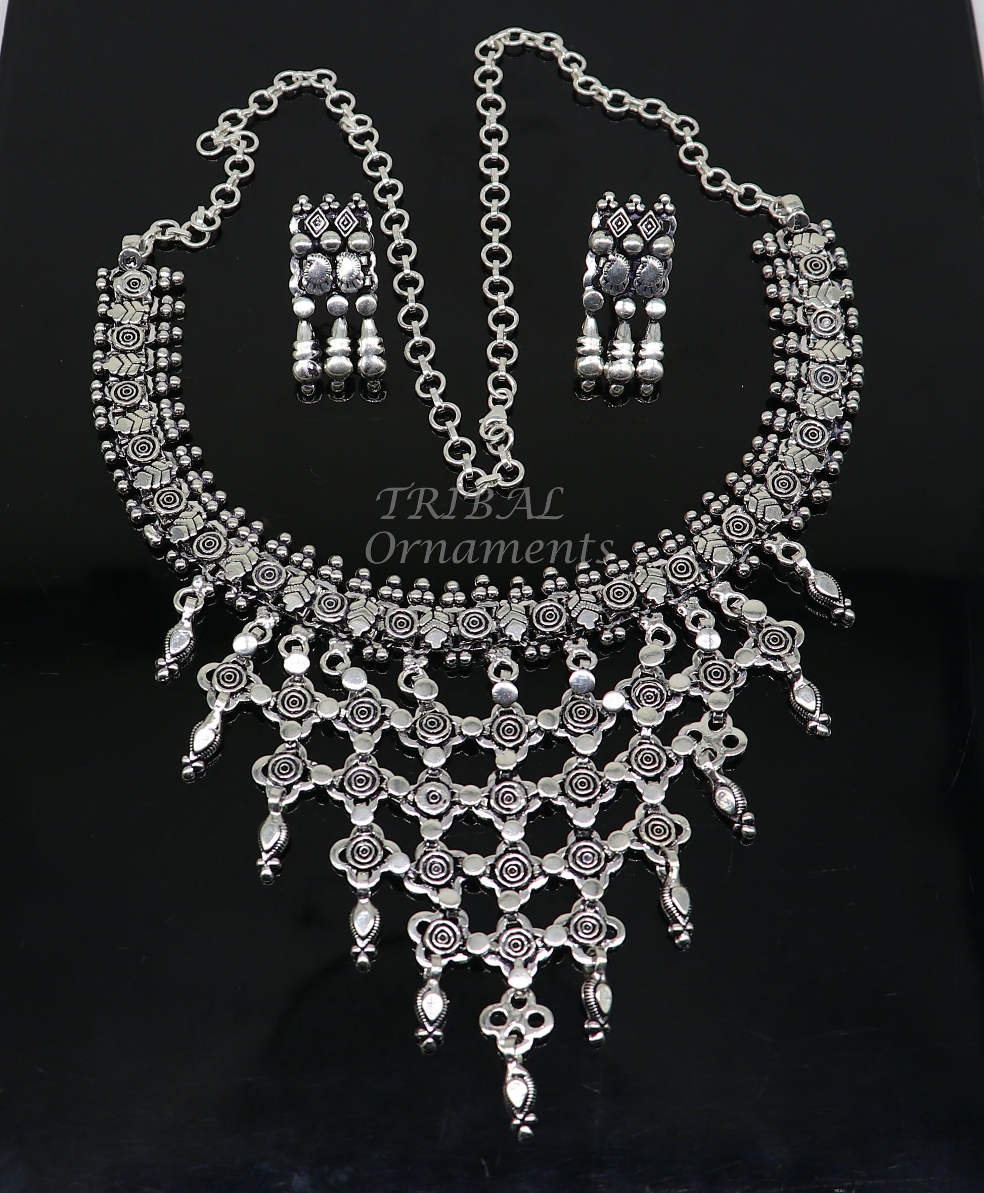 925 sterling silver Indian traditional vintage design ethnic charm necklace excellent gifting tribal brides belly dance jewelry india set566 - TRIBAL ORNAMENTS
