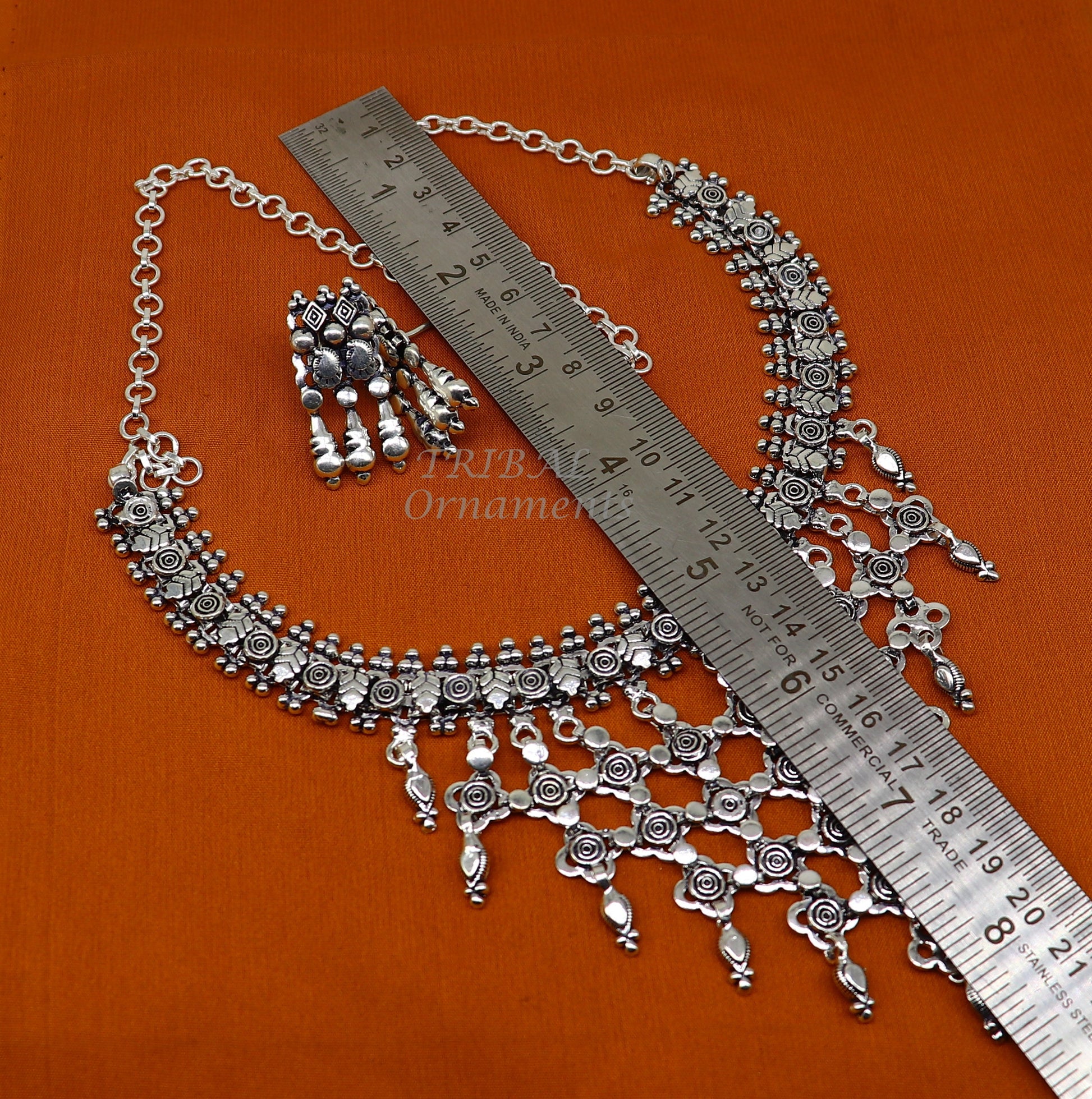 925 sterling silver Indian traditional vintage design ethnic charm necklace excellent gifting tribal brides belly dance jewelry india set566 - TRIBAL ORNAMENTS