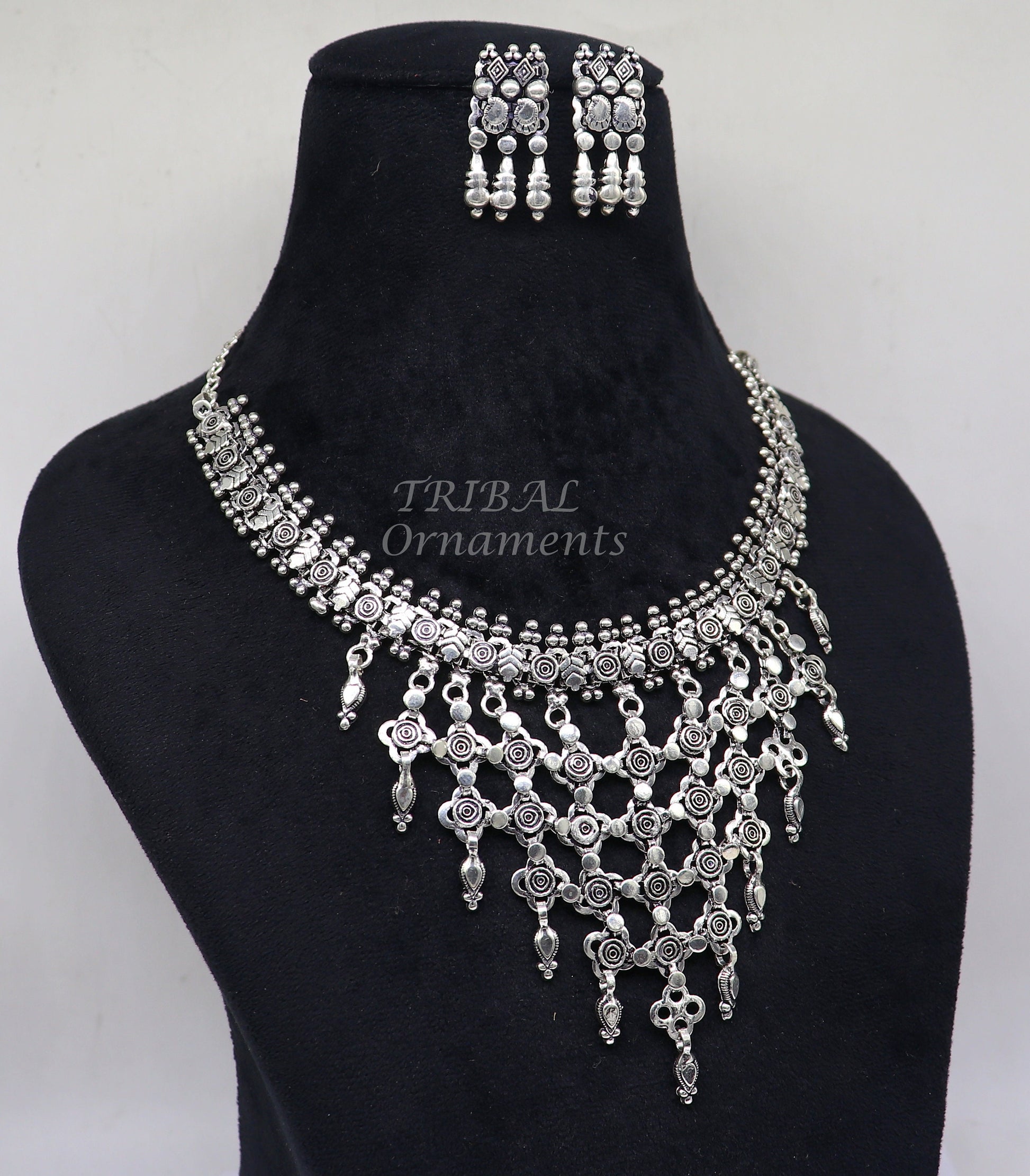 925 sterling silver Indian traditional vintage design ethnic charm necklace excellent gifting tribal brides belly dance jewelry india set566 - TRIBAL ORNAMENTS