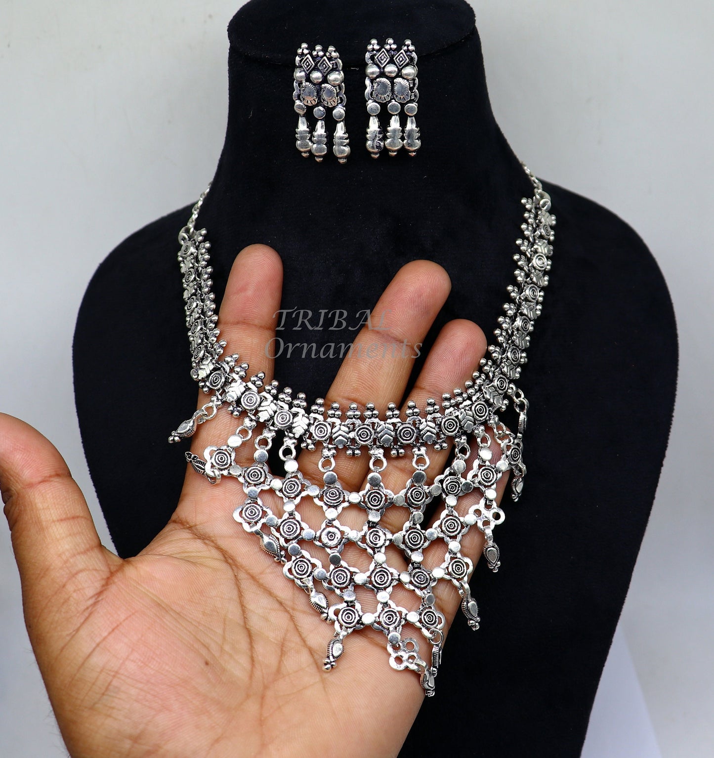 925 sterling silver Indian traditional vintage design ethnic charm necklace excellent gifting tribal brides belly dance jewelry india set566 - TRIBAL ORNAMENTS