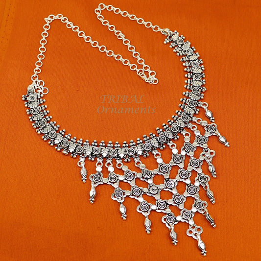 925 sterling silver Indian traditional vintage design ethnic charm necklace excellent gifting tribal brides belly dance jewelry india set566 - TRIBAL ORNAMENTS