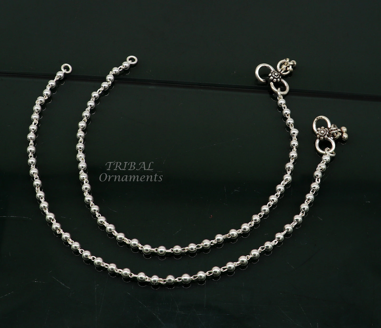 4mm 9"to 12" 925 sterling silver beaded/ball chain anklet bracelet amazing light weight delicate anklets belly dance silver jewelry ank538 - TRIBAL ORNAMENTS
