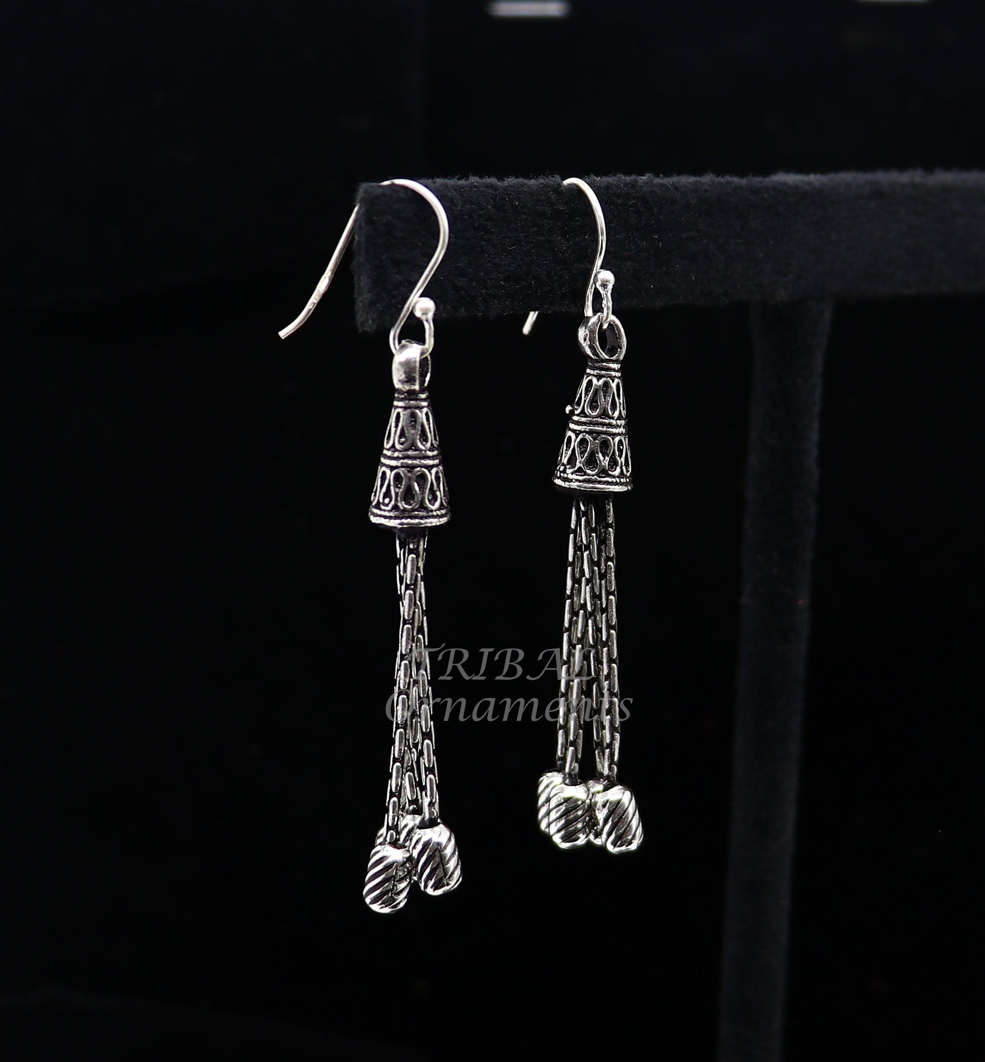 925 sterling silver handmade fabulous hoops earring with gorgeous hanging drops, customized large earring personalized gift s1141 - TRIBAL ORNAMENTS