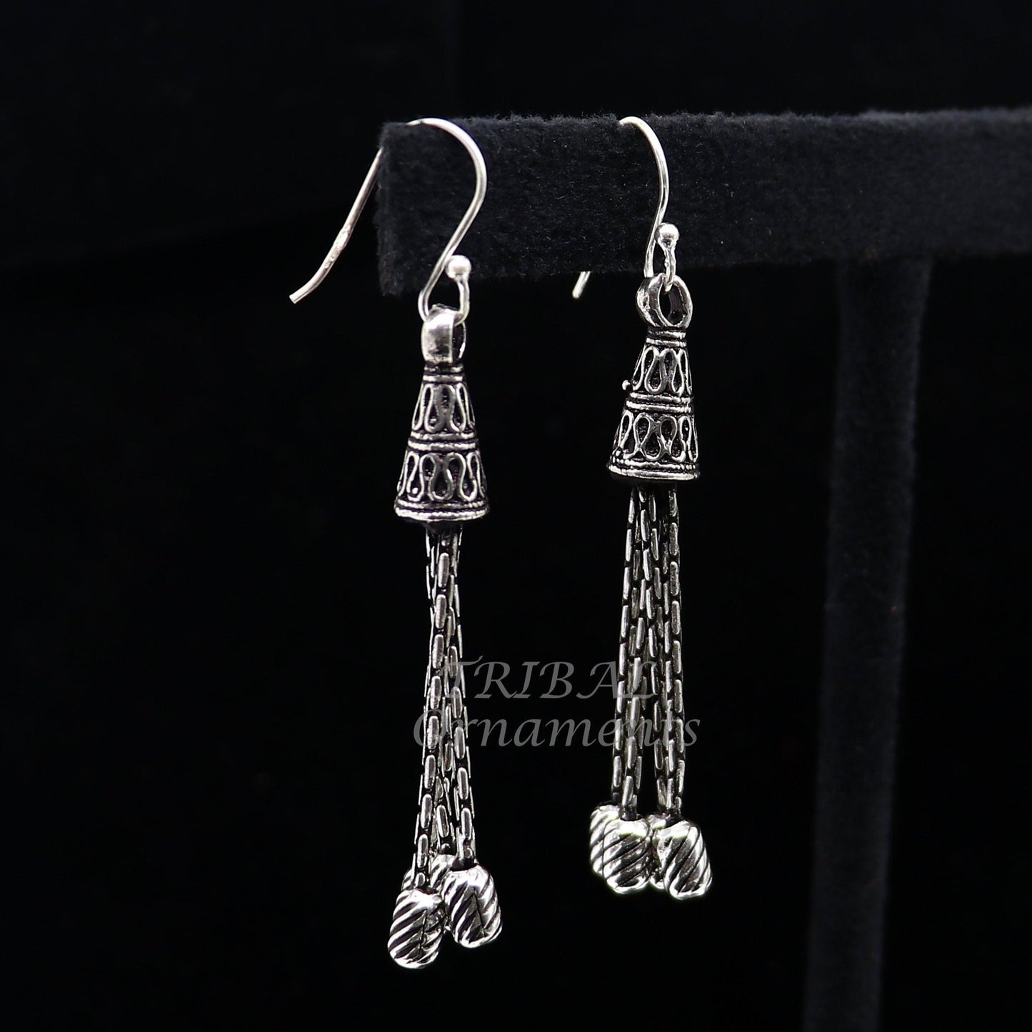 925 sterling silver handmade fabulous hoops earring with gorgeous hanging drops, customized large earring personalized gift s1141 - TRIBAL ORNAMENTS