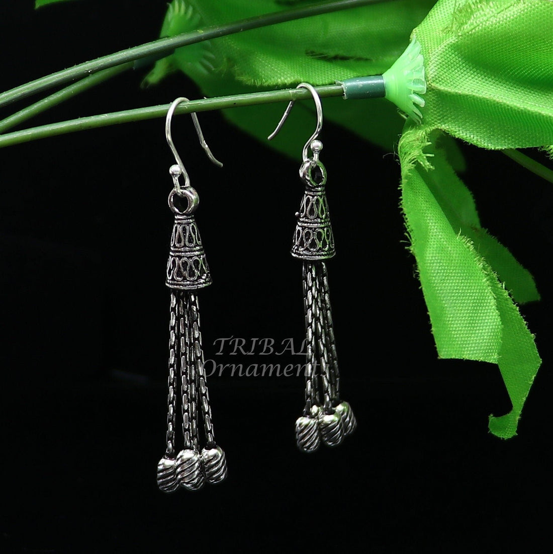 925 sterling silver handmade fabulous hoops earring with gorgeous hanging drops, customized large earring personalized gift s1141 - TRIBAL ORNAMENTS